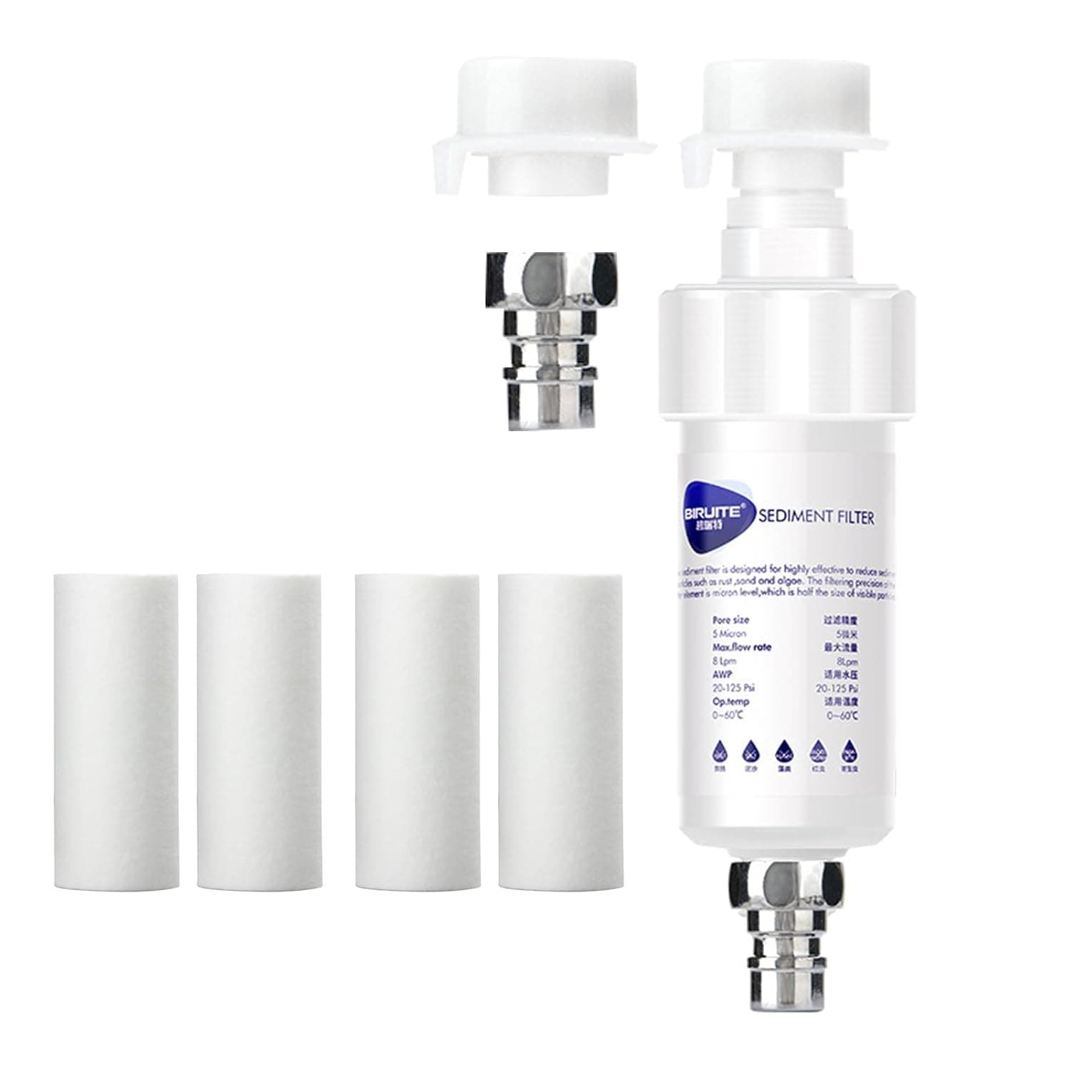 فلتر مياه للغسالة، فلتر غسالة مع موصلات، يحمي الملابس من الرواسب والماء العسر، ويأتي بـ 4 شمعات فلتر من لينجي