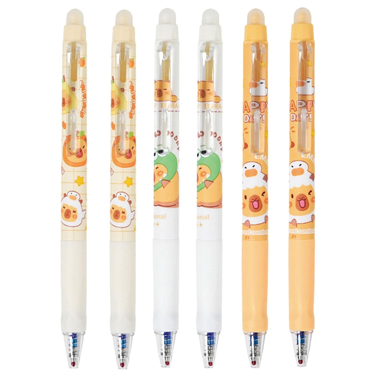 MOZXIRZ 6 Pcs Cute Erasable Gel Pens Retractable Erasable Pens Cartoon Capybara Pen 0.5mm Fine Point Blue Ink Writing Pen for Women Girls Boy Office School Supplies (Capybara-Blue Ink)