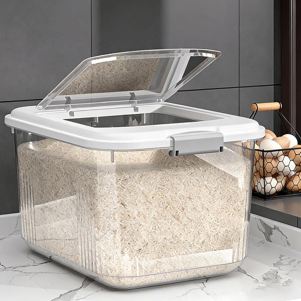 Grain Storage Bucket, Airtight Rice Container with Pop Up Lid & Free Measuring Cup, Moisture, Insect-proof Food Storage Container Bin for Kitchen Pantry Organizer Bin Sugar Pasta Dispenser (17.5Kg)