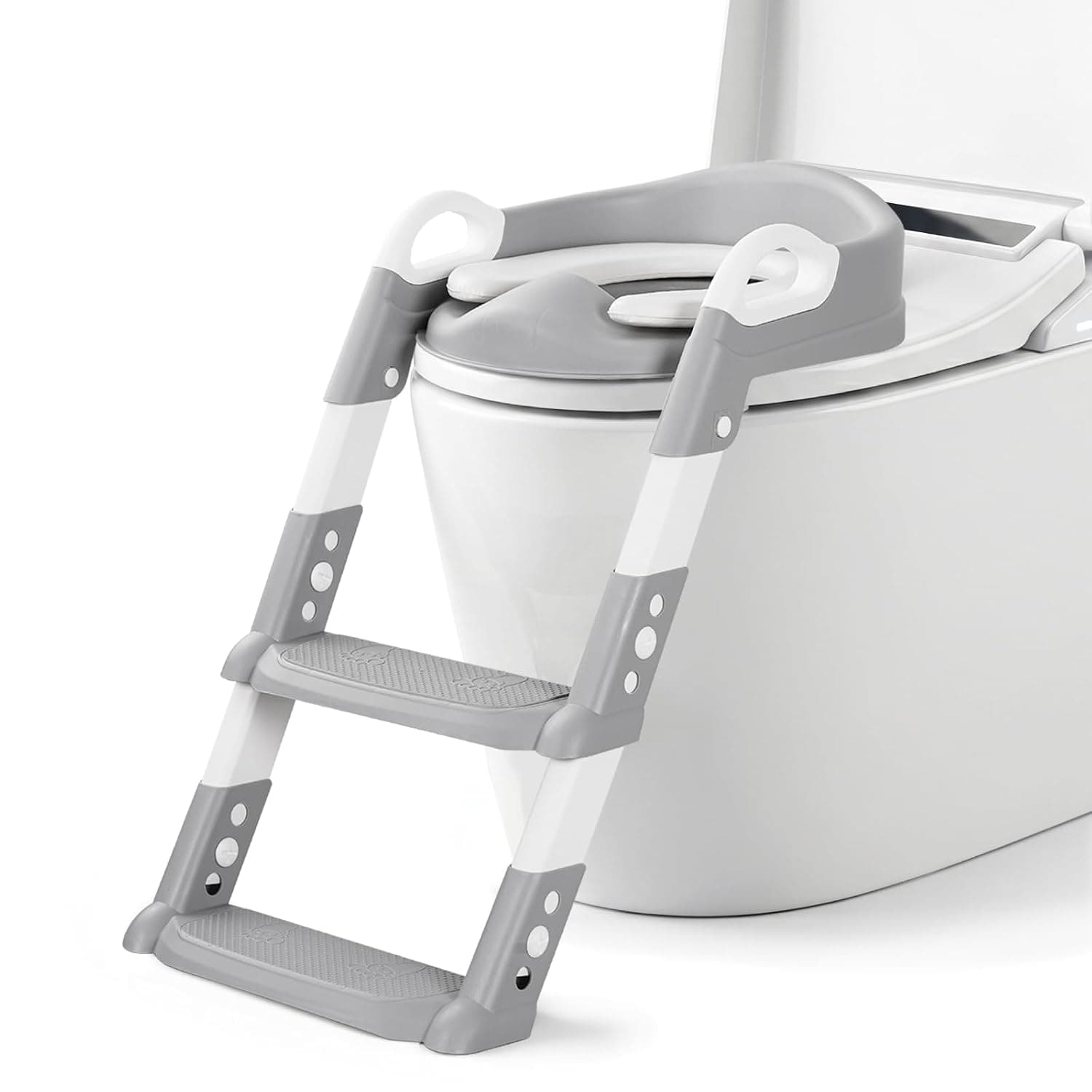 SKY-TOUCH Kids Potty Training Seat with Steps,Adjustable Toddlers Potty Toilet Trainer,Toilet Ladder Seat, Folding Children's Toilet Training with Steps Non Slip & Space Efficient for Boys Girls，Grey