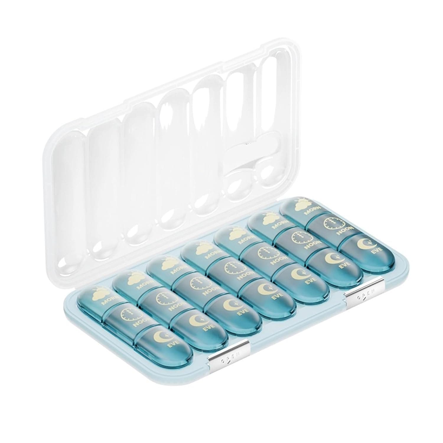 ALMEKAQUZ Weekly Pill Organizer, 7-Day Medication Container, Portable Vitamin Storage Case, Daily Supplement Box, Medicine Dispenser, Pill Holder for Travel, Health Management Accessory, Daily Use