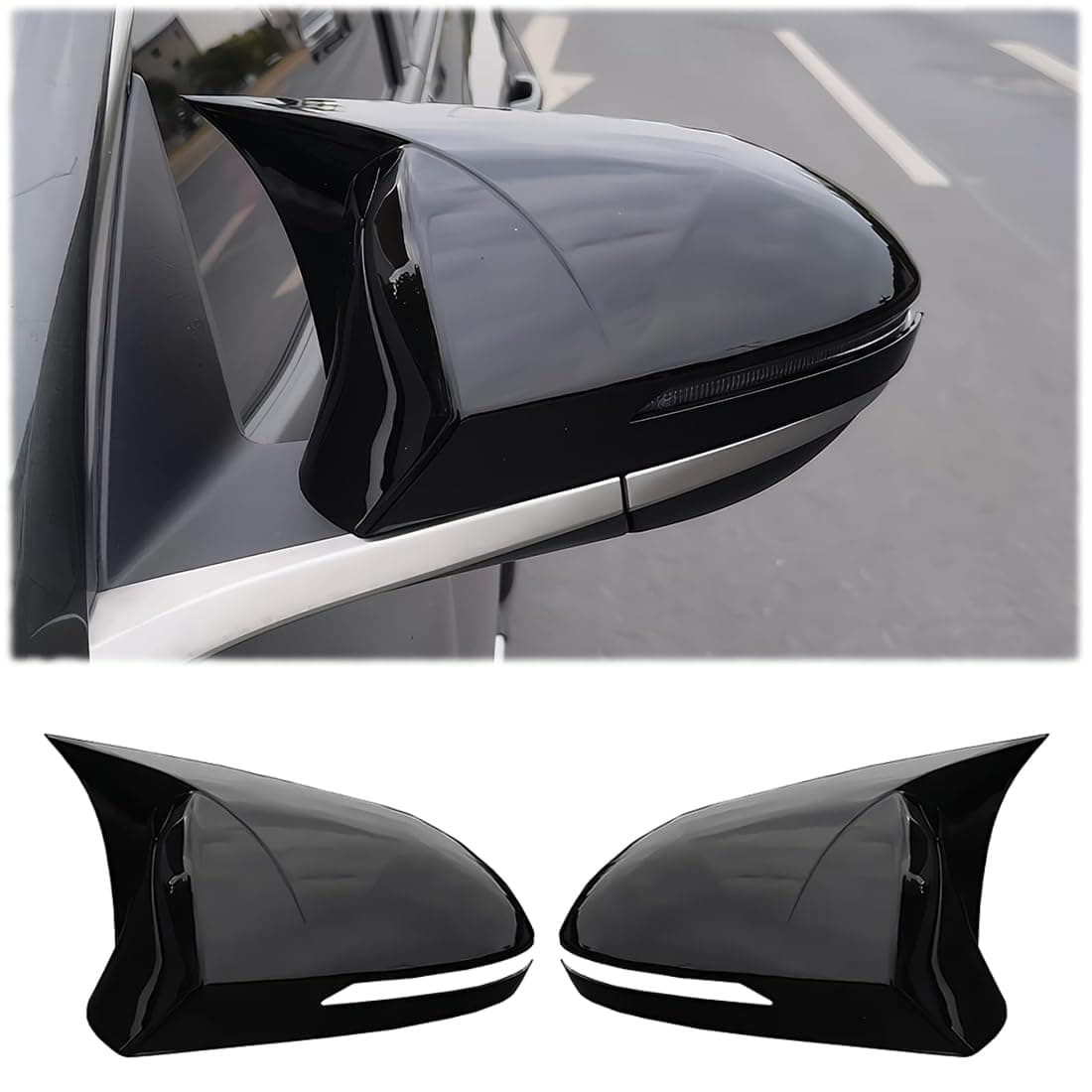 MUXEE 2PCS New Sports Rear Mirror Cover Caps for Hyundai Tucson 2022 2023 2024 ABS Side Door Wing Mirror Cap Covers Exterior car Accessories -Bright Black（Suitable for Models with Turn Signals