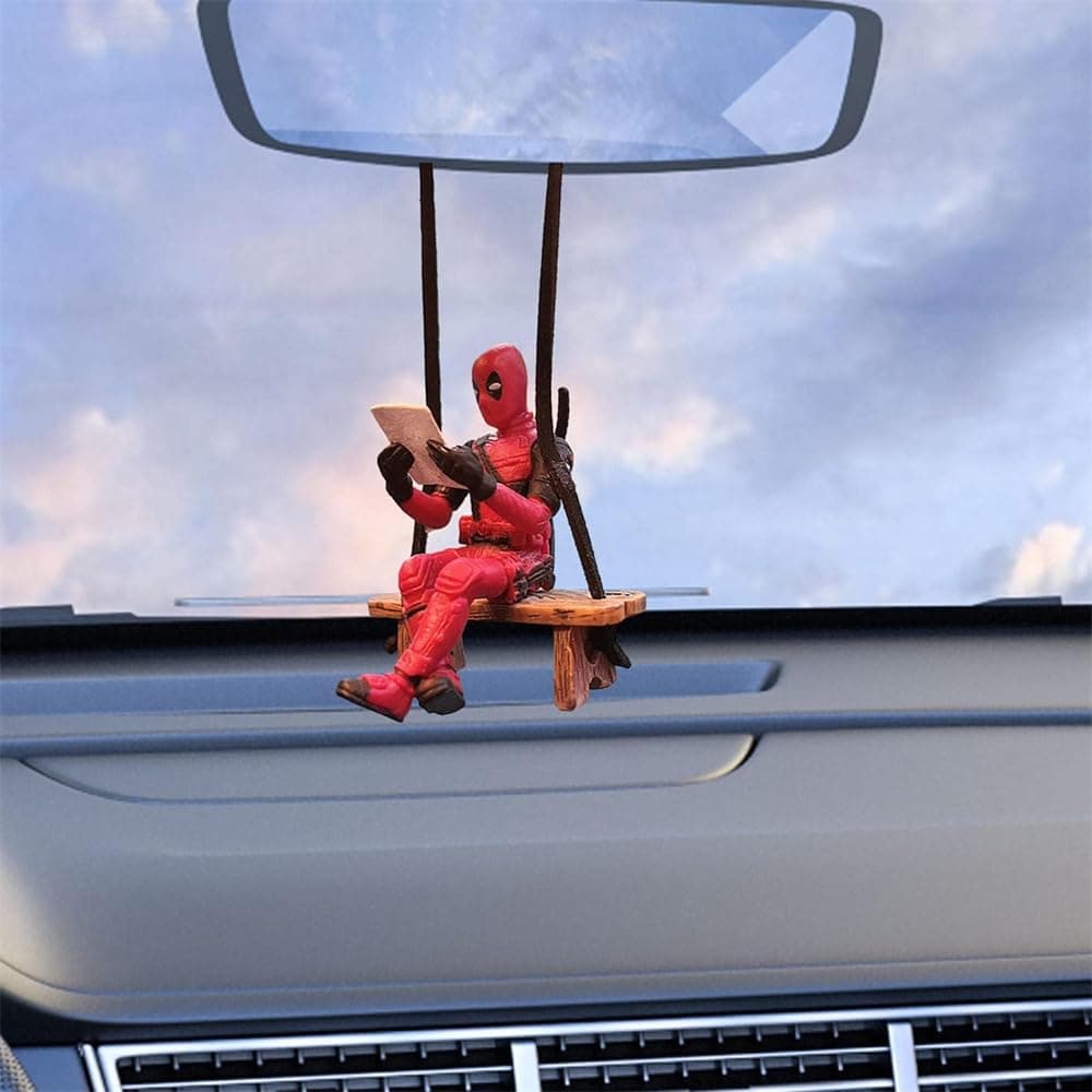 Car Swinging Ornament, Funny Anime Car Mirror Hanging Accessories, Car Pendant Reading Deadpol Ornaments, Auto Rearview Mirror Decoration, Car Accessories, Car Interior Decor