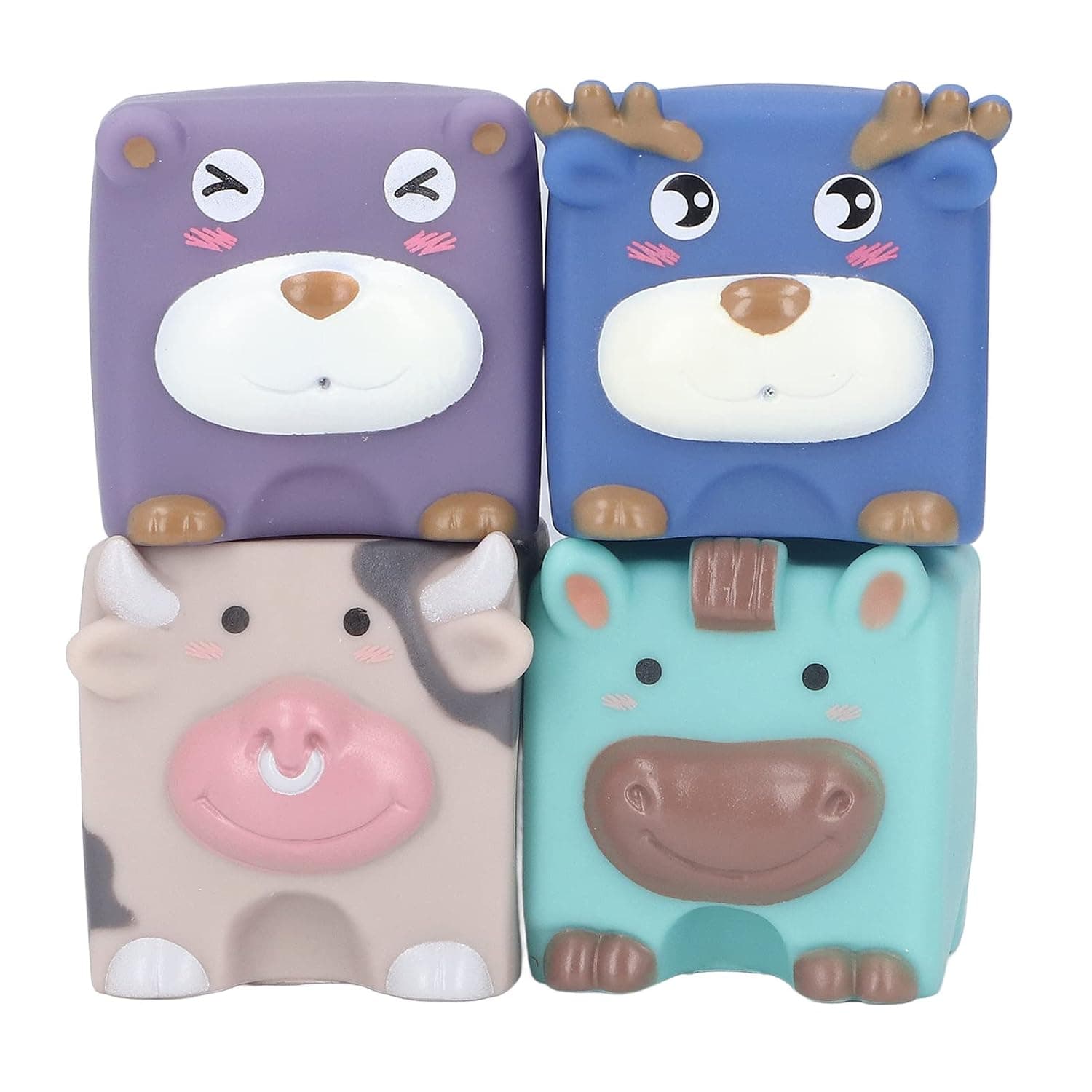 Soft Building Blocks Cute Cartoon Animal Shape Teething Sensory Toy for Babies 6M+, 4 Pack PVC