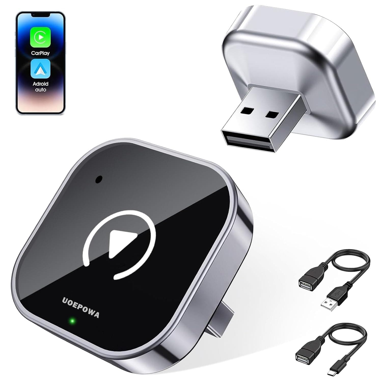 2-in-1 Wireless CarPlay for iPhone & Android Auto Adapter, Plug & Play CarPlay Dongle Converts Wired to Wireless, Fast Auto-Connect for OEM Wired, 2.4G Delay + 5GHz Dual Chipset for Carbitlink