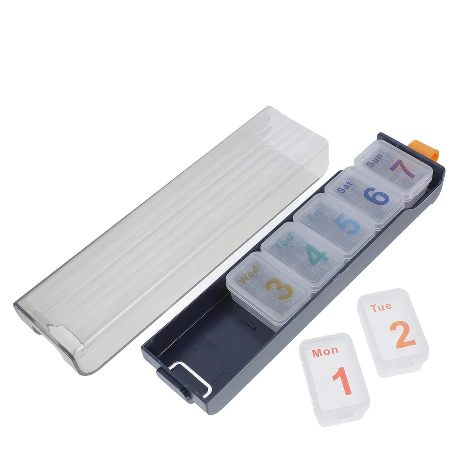 Weekly Pill Organizer Set – 7-Compartment Travel Case for Daily Medications; Compact & Portable Medicine Holder for Vitamins, Fish Oil, and More