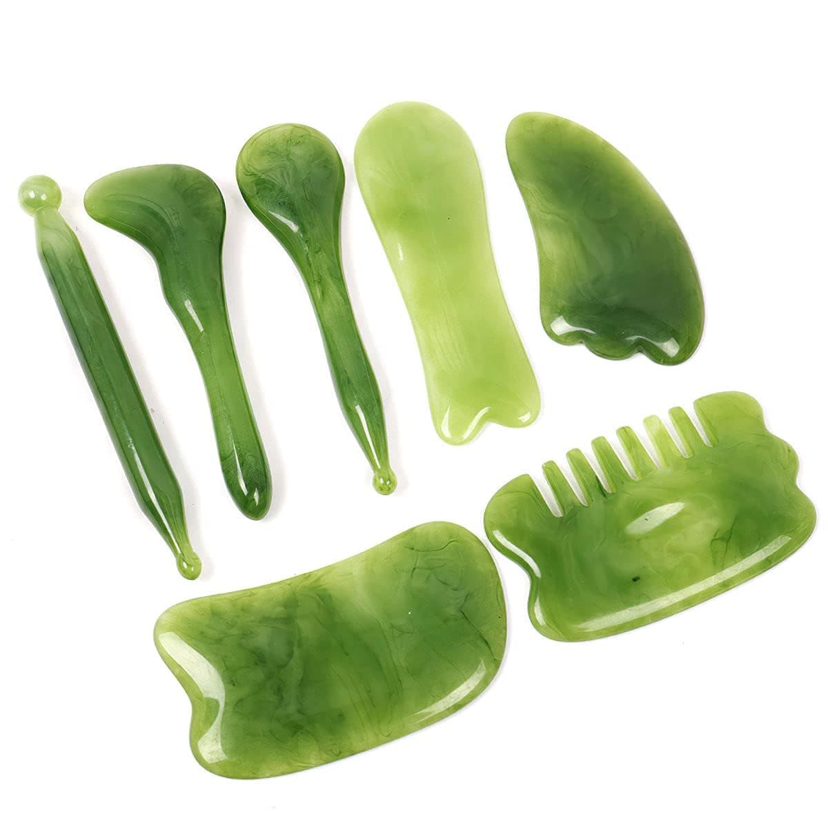 Bukela 7 Pcs Massage Tool Set, Resinguasha Scraper Board for Face, Neck, Back and Body Release, Anti Wrinkle Scraping Board with Storage Bag for Muscle Relaxation, SPA and Daily Care