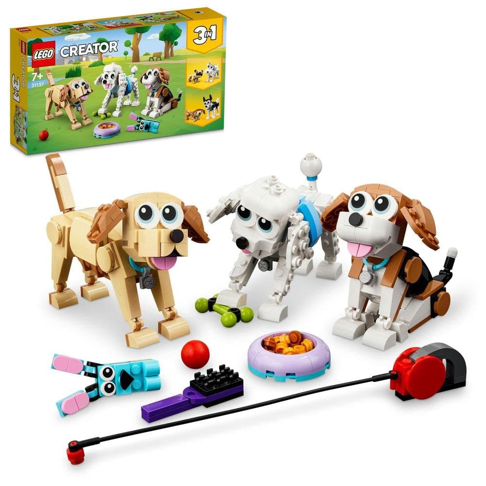 LEGO 31137 Creator 3 in 1 Adorable Dogs Set with Dachshund, Pug, Poodle Figures and More Breeds, Animal Building Toy for Kids aged 7 and Up, Gift for Dog Lovers