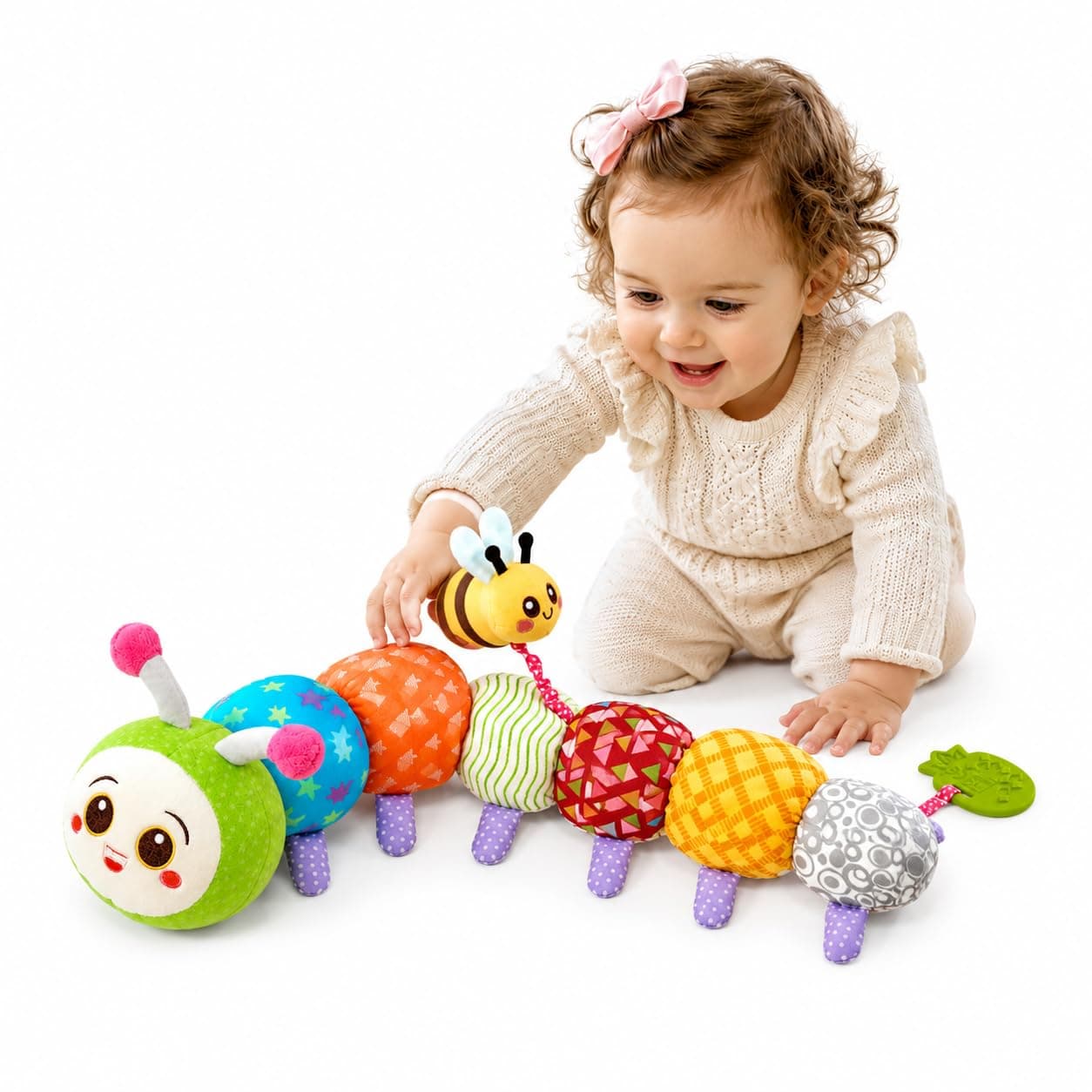 Baby Sensory Caterpillar Toy for Newborns 0–3–6 Months and Up – Soft Plush Infant Stuffed Animal with Rattle, Crinkle Paper and Textured Fabric – Early Learning Educational Toy for Sensory Development