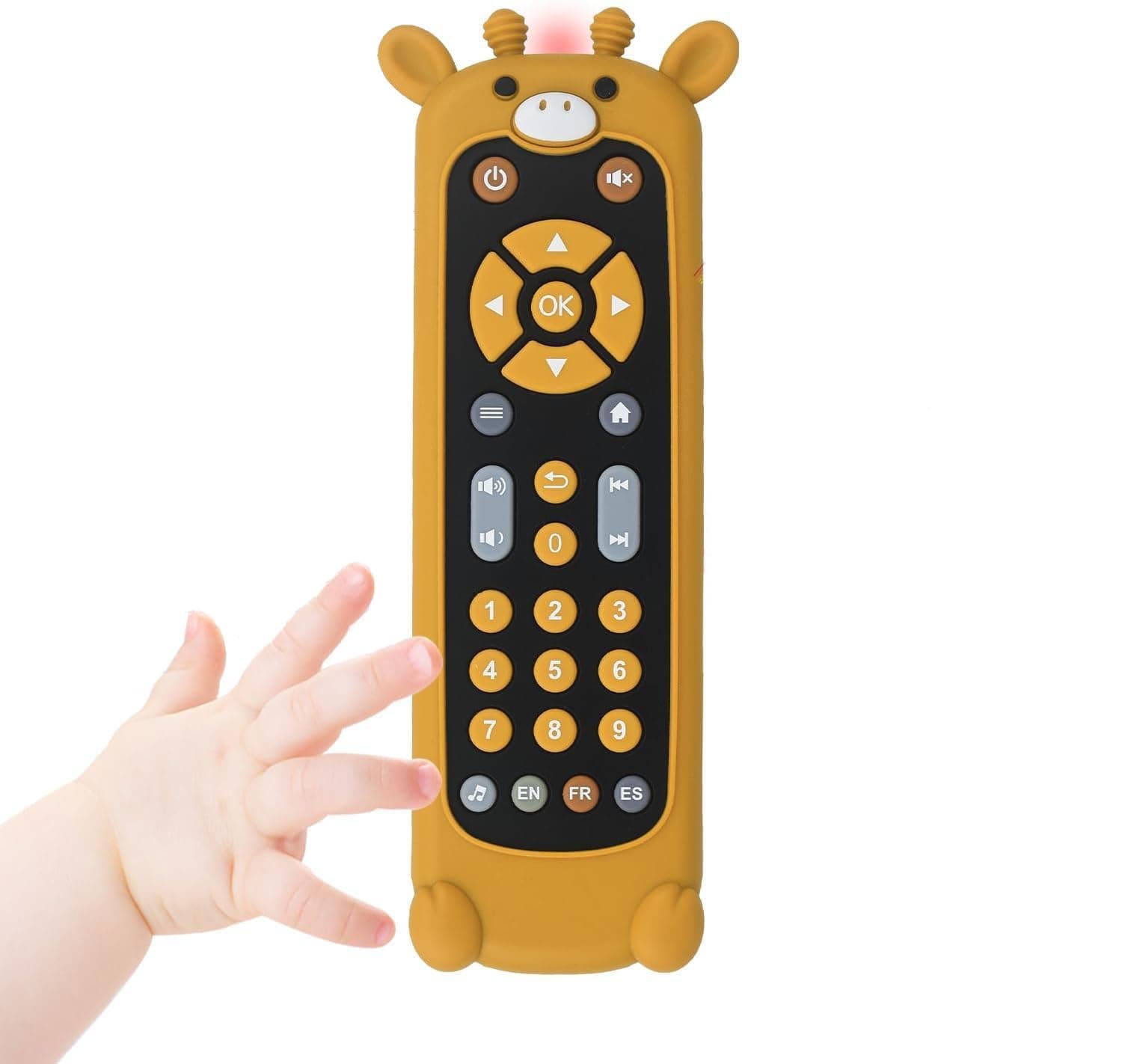 Joyzzz Baby Remote Toy, Interactive Toddler Learning Toy with Lights & Sounds, Soft Silicone Giraffe Cover, Educational Musical Toy in English French Spanish for Boys Girls 6-12 Months