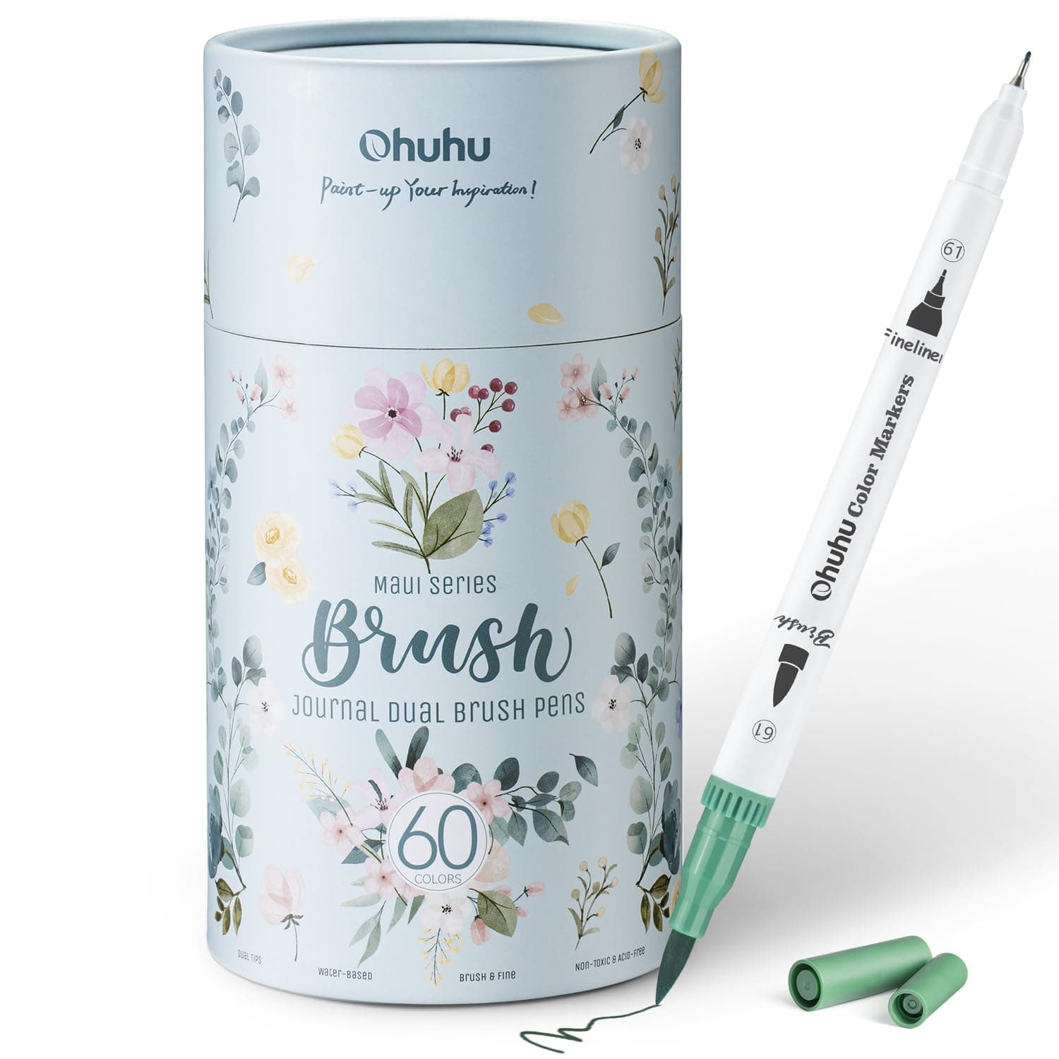 Ohuhu Art Markers Dual Tips Coloring Brush Fineliner Color Pens, 60 Colors Of Water Based Marker For Calligraphy Drawing Sketching Coloring Book Bullet Journal Art