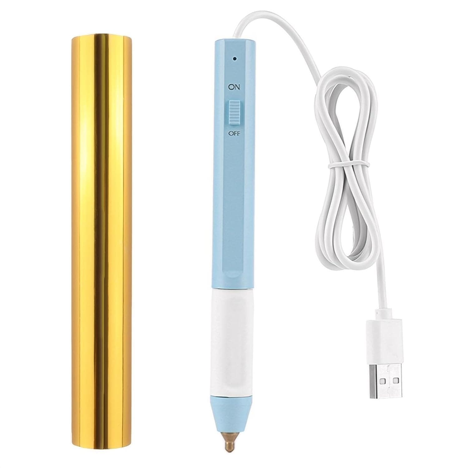 Briartw Hot Foil Pen - Craft Pen Tool with Thick Tip (2.5mm) and Gold Glimmering Foil Roll Set - Blue USB Pen for Shiny Foiling on Paper, Wood, Leather, Writing, Drawing
