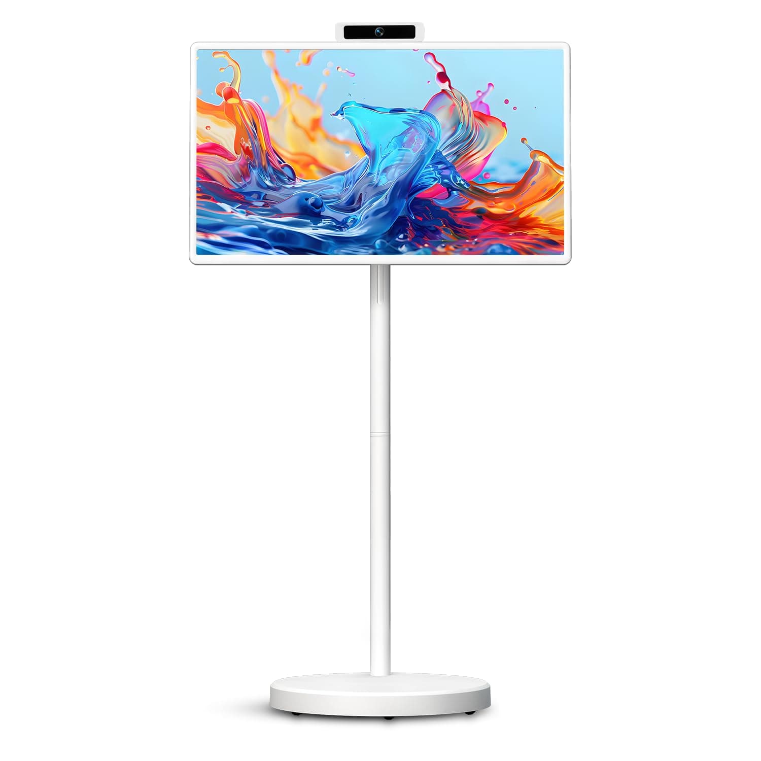 32 Inch Smart Portable TV, FHD Touch Screen Monitor on Wheels, Android 15, 8GB +128GB, Wireless Movable Display, EDLA-Certified, 5MP Camera, Speaker, 38,400 mAh Battery, HDMI, Voice Remote Control