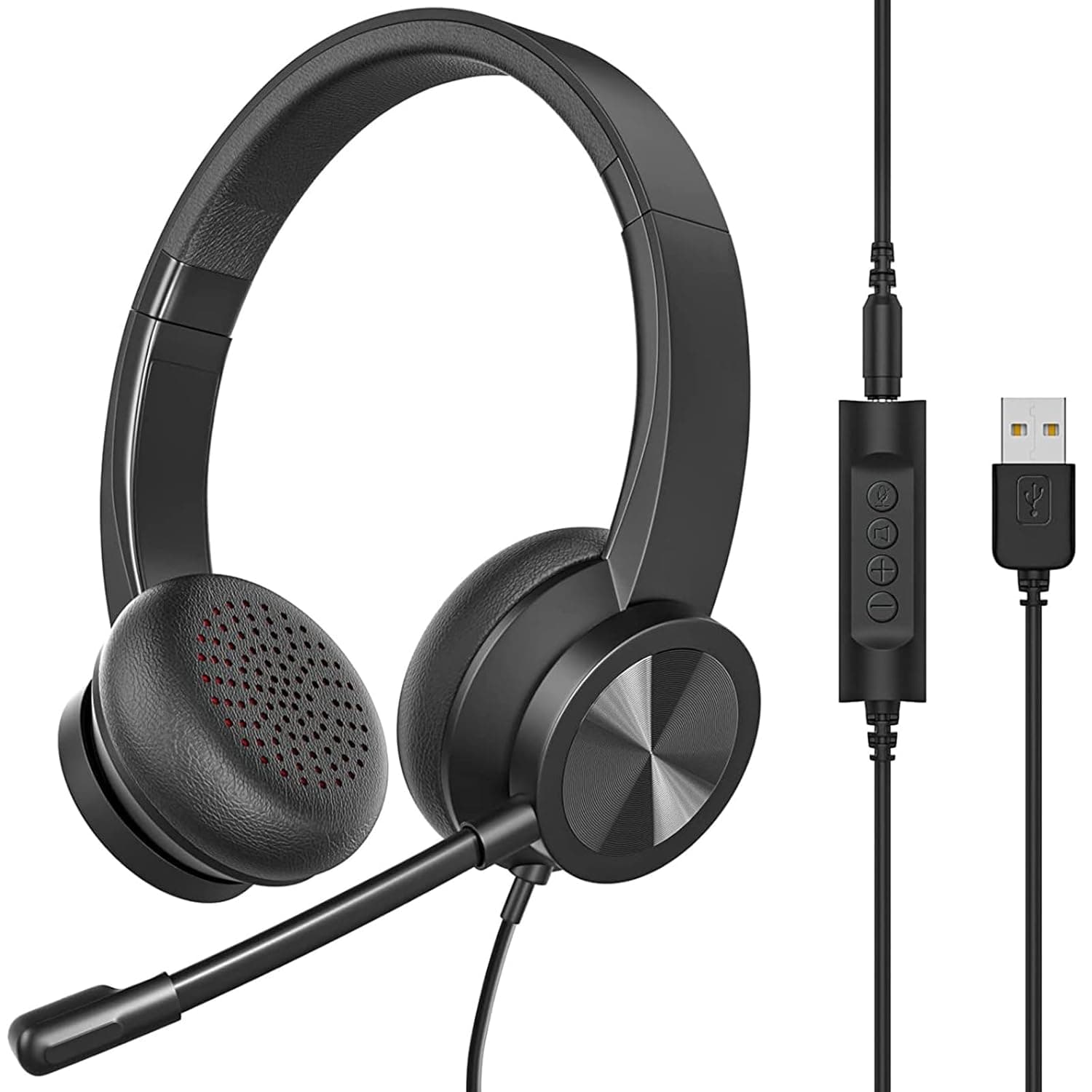 USB Headset with Mic, Wired Over Ear Headphone, ANC and Noise Cancelling Microphone of 330 Degrees Rotation, Clear Crystal Sound, Adjustable In-line Control Microphone, Comfortable Wearing Design
