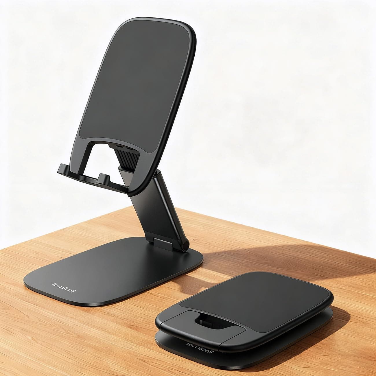 لاميكال حامل جوال رفيع للغاية للمكتب - [ارتفاع قابل للتعديل] حامل موبايل لسطح المكتب قابل للطي، حامل موبايل محمول، ملحقات مكتب لهواتف ايفون 17 16 15 14 13 برو ماكس اير، جالاكسي S25، S24