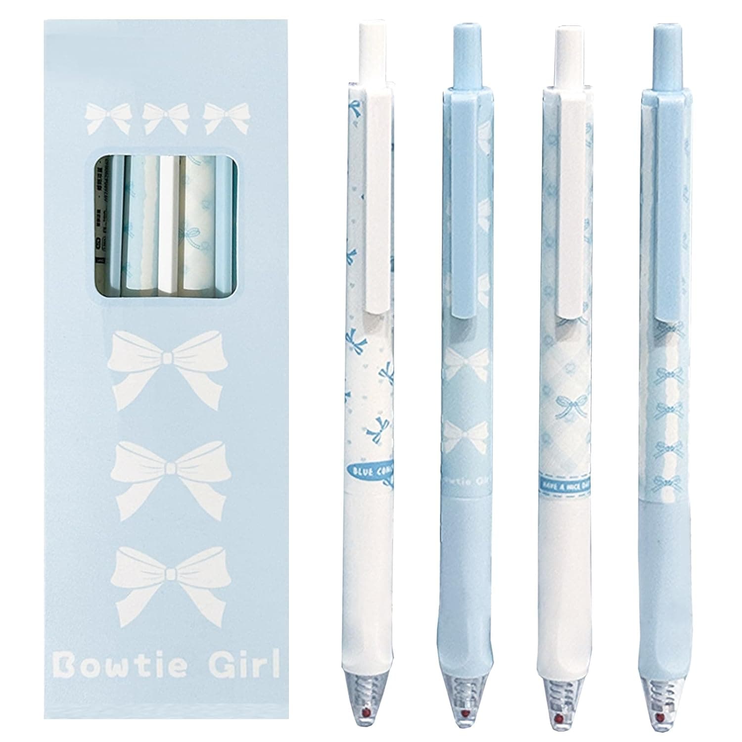 MOZXIRZ 4 Pcs Cute Retractable Pens Bowknot Gel Pens 0.5mm Fine Point Black Ink Smooth Writing Pen Office School Supplies Cartoon Kawaii Blue Pen for Women Girls (Blue)