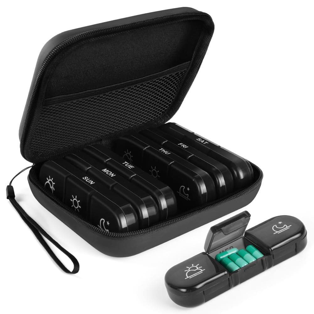 ACWOO Weekly Pill Box Organiser, Portable Travel Pill Boxes 7 Day 3 Times with PU Bag for Multifunctional Storage, Weekly Pill Case Dispenser to Hold Vitamins, Cod Liver Oil, Supplements & Medication