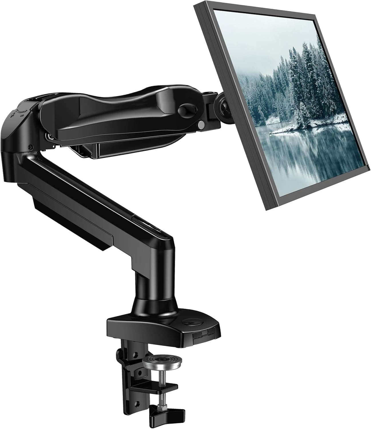 HUANUO Single Monitor Arm, 13 to 32 Inch ستاند شاشة, Stand Monitor with Clamp and Grommet Base, Rotation 360°, Tilt -50°to +85°, Swivel ±90 °, Fits 4.4 to 19.8lbs Computer Monitors - HNSS6