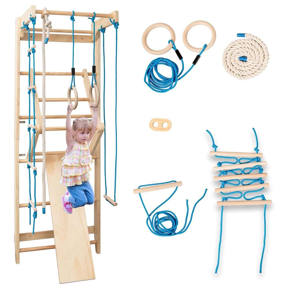 Swedish Ladder Wall Stall Bars, Wooden Suspension Trainer Climbing with Adjustable Pull-Up Bar, Wall Mounted Fitness Equipment for Stretching and Various Exercises for Home, Gym, School
