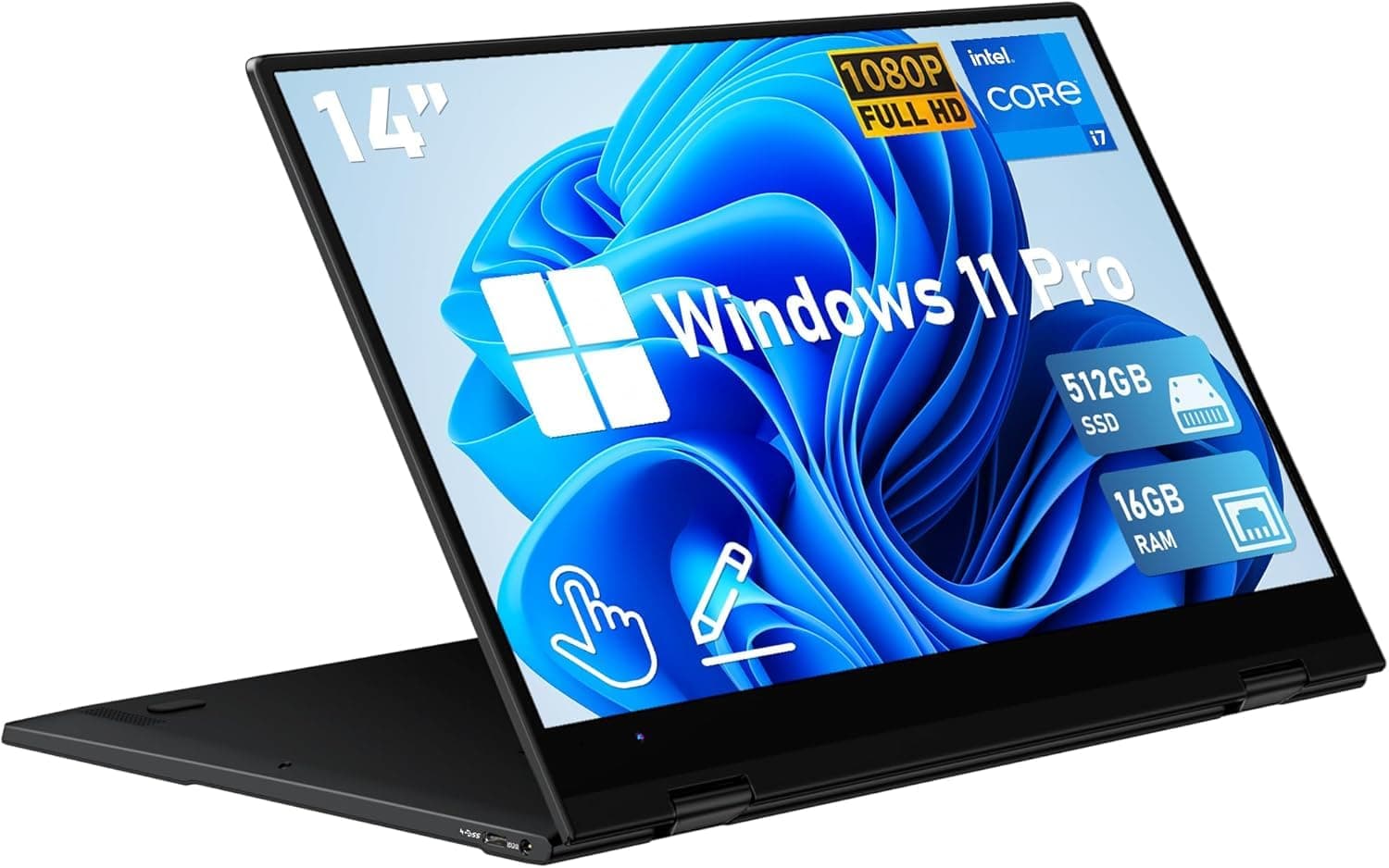 FUNYET Win11 Pro Touch Screen Laptop 14" 2 in 1 Intel Core i7-1265U (up to 4.7GHz) 16GB RAM 1TB SSD 1920x1080 Backlit Keyboard Wi-Fi 6 BT5.2