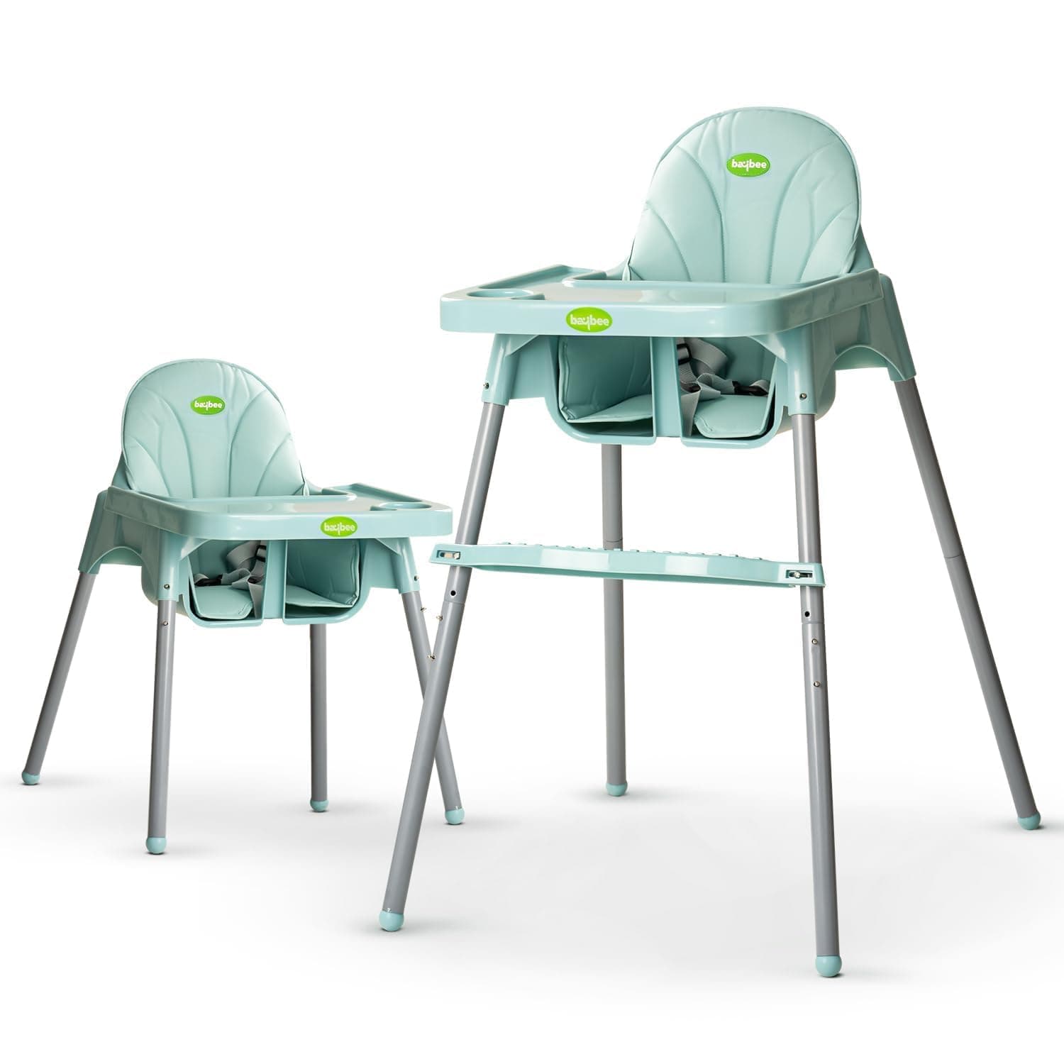 Baybee Baby High Chair for Feeding 2 in 1 Adjustable Baby Feeding Chair with 2 Height Adjustable, Footrest, Tray, Mobile Stand, 3 Point Safety Belt | Kids High Chair for 6 Months to 3 Years (Green)