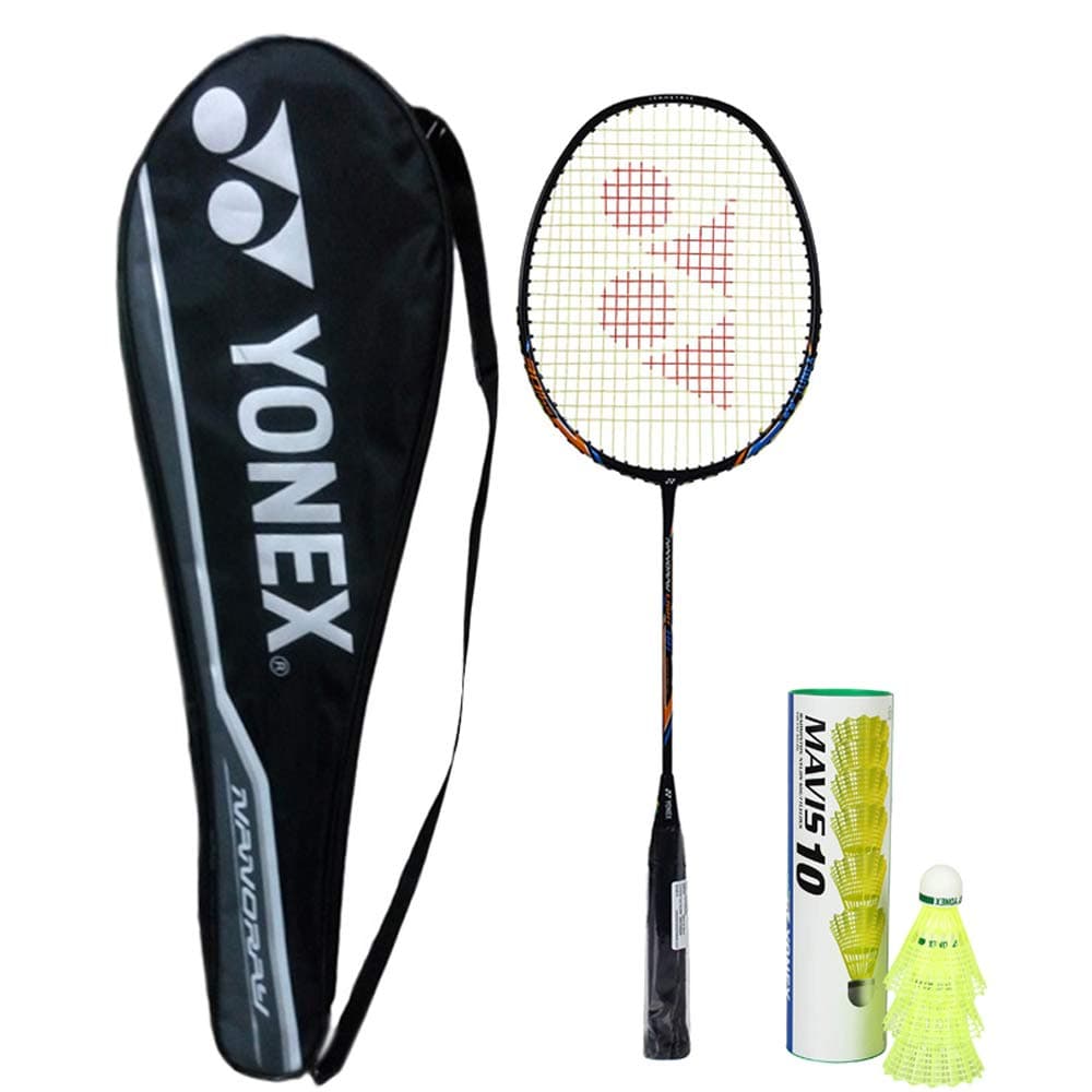 Yonex Professional Best Badminton Combo (Nanoray Light 18i Full Graphite Racquet, Black + Mavis 10 Nylon Shuttlecock, Pack of 6)