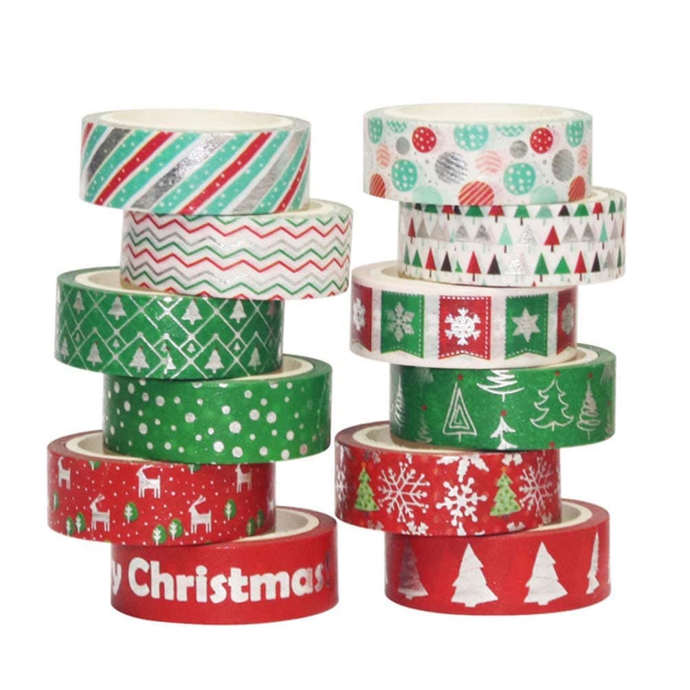 12 Rolls Christmas Washi Tape Decorative Tape Washi Masking Tape for Scrapbooking DIY Crafts Gift Wrapping