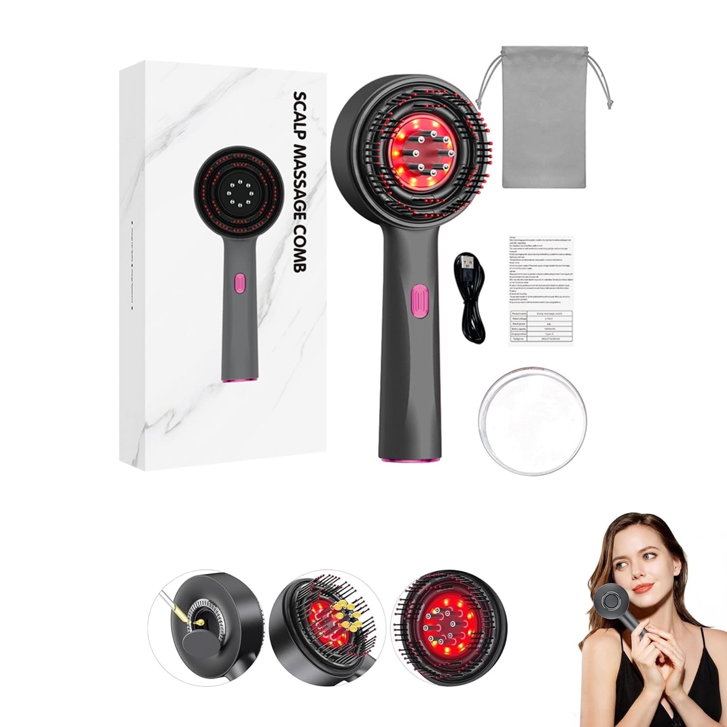 Beauenty 3 In 1 Hair Oil Applicator Massager Brush With Applicator Waterproof Head Scratcher Hair Massager Scalp For Hair Growth Relaxation Ipx7 Waterproof Scalp Oil Applicator