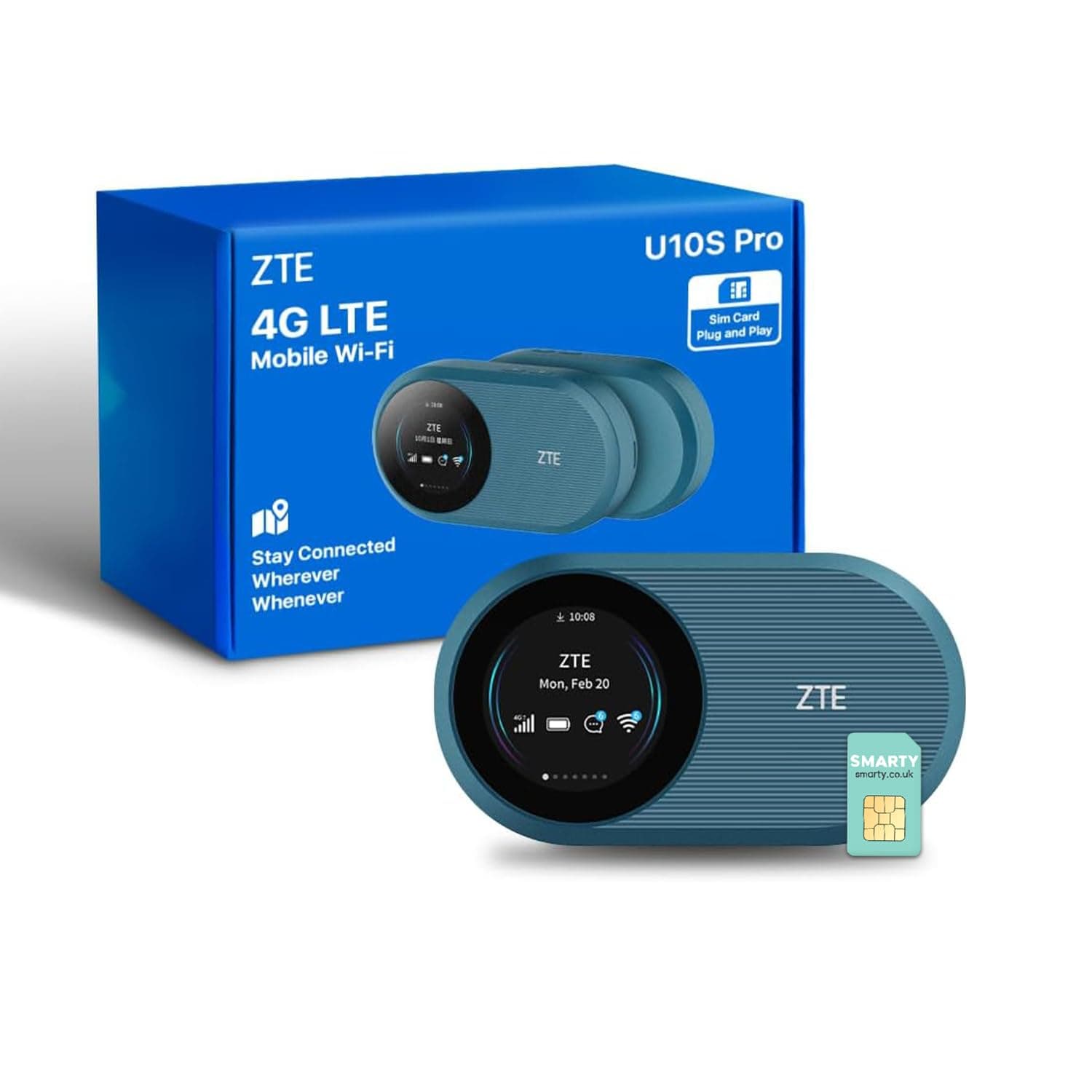 ZTE U10S Pro Blue, 4G + LTE Mobile Wi-Fi 6, unlocked, low-cost portable travel router, connects 32 devices, 3000 mAh, 10 hours of battery life, works on all global networks