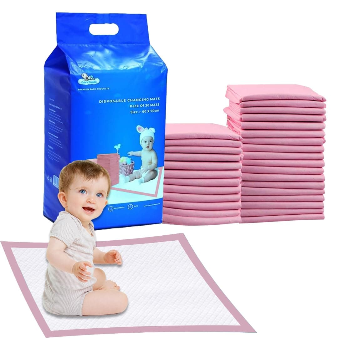 Cute 'n' Cuddle Disposable Changing Mats 60cm X 90cm for Baby Soft Ultra Absorbent Waterproof Diaper Mess-Free Changing Mat Liners (30, Pink)