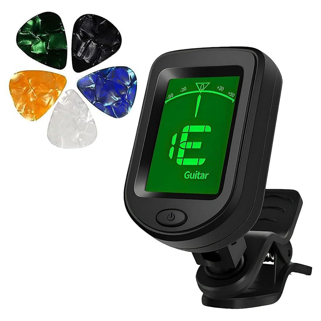 Goodern Guitar Tuner Clip-On,Digital Electronic Tuner of String Instrument with 5 Picks,Mini Tuner with LCD Display,Musical Instrument Accessories for Acoustic&Electronic Guitar,Bass,Ukulele,Violin