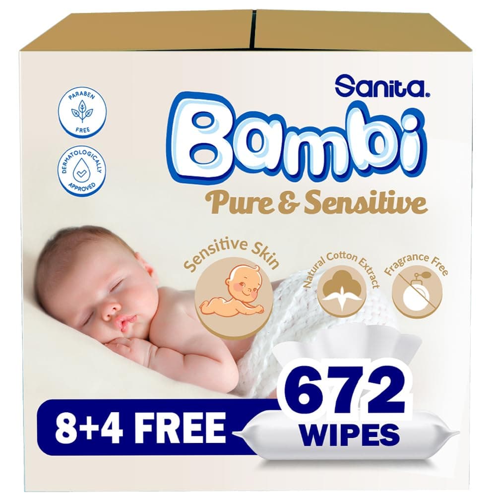 Sanita Bambi Baby Wet Wipes Pure and Sensitive - (2+1) 672 Wipes