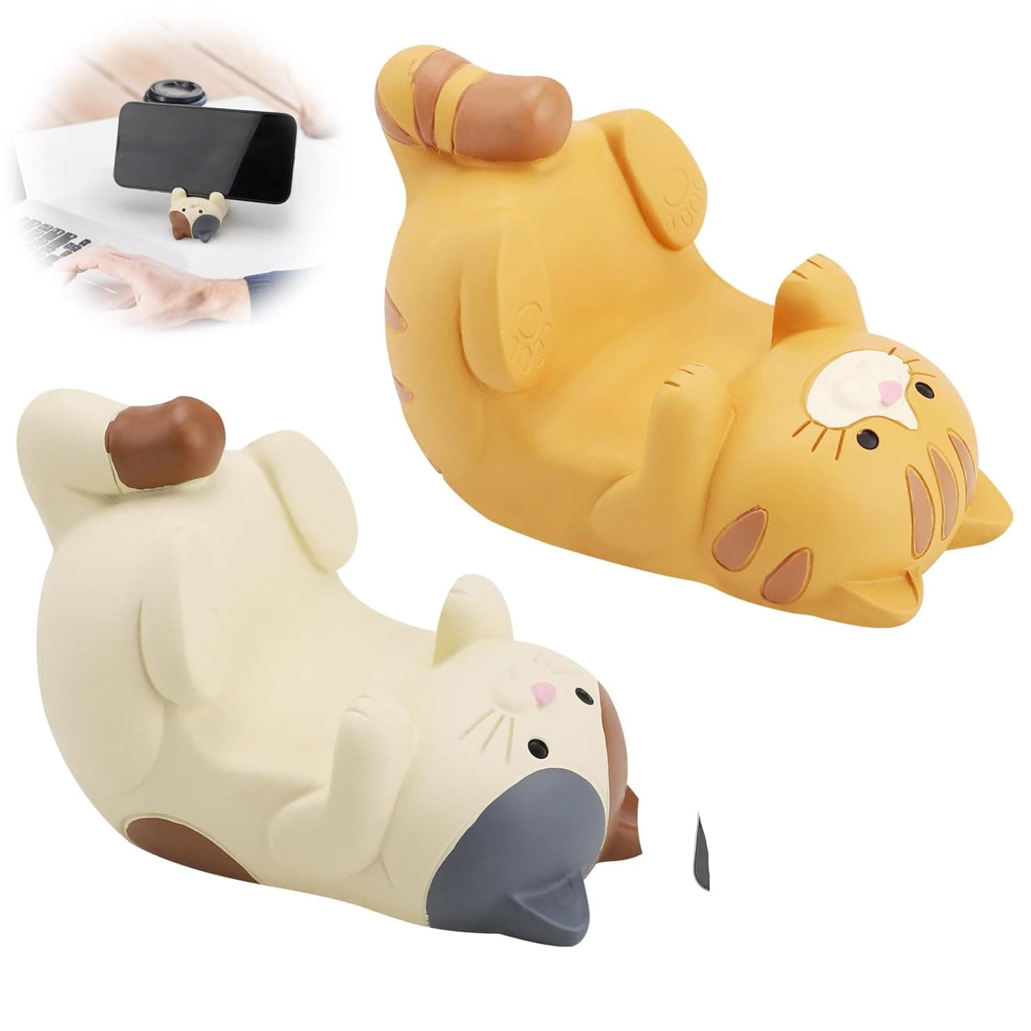 حامل موبايل على شكل قطة مضحكة، حامل مكتب لطيف للاجهزة المحمولة، قاعدة متينة لسطح الطاولة للهواتف الذكية، ملحق مكتب مثالي، قطعتين