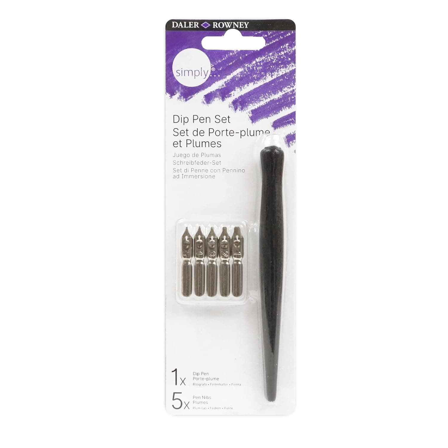 Daler Rowney Simply Calligraphy Dip Pen Set, 1 Pen, 5 Nibs, Lettering Accessories, Ideal for Entry-Level Artists & Hobbyists