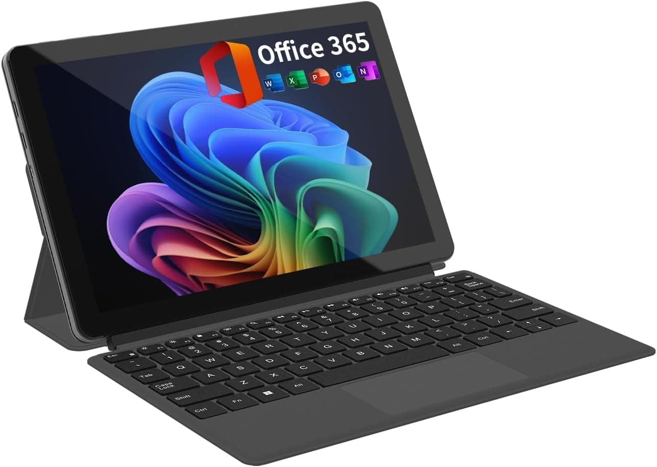 2-in-1 Laptop/Tablet (2026), 10.1" FHD IPS Touchscreen, 1-Year Office 365 | 8GB RAM 256GB SSD, Windows 11 Tablet with Magnetic Keyboard, 6500Y CPU, USB-C, 2 Speakers, for Home Office Students Business