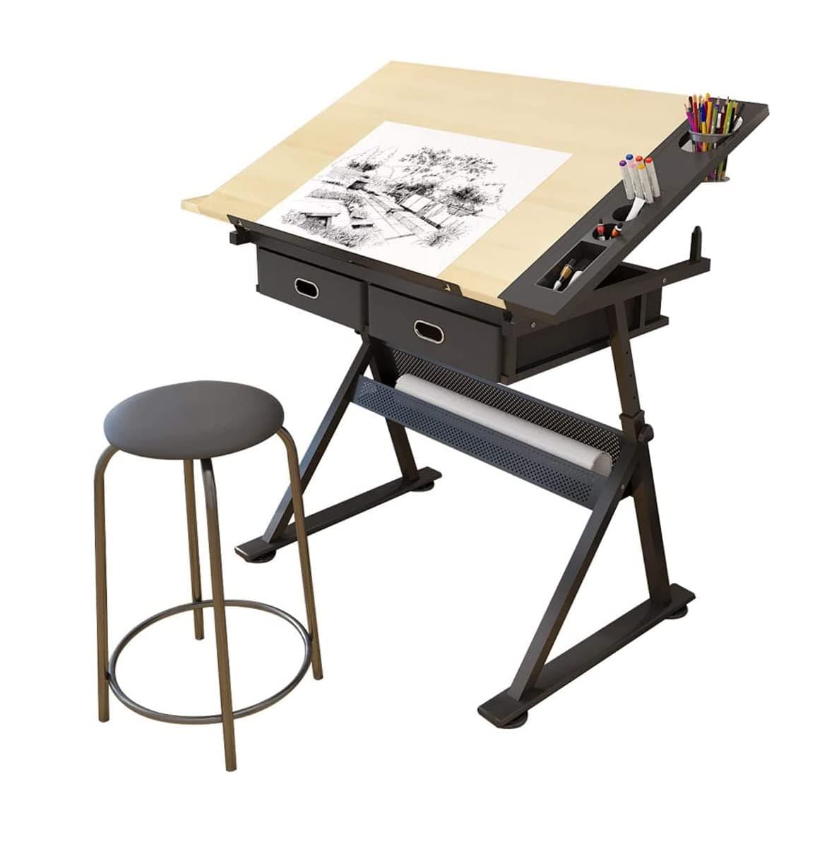 Height Adjustable Drafting Table for Artists - Easel Desk with Stools Versatile Art & Craft Workstation Perfect for Drawing Sketching and Creative Projects.