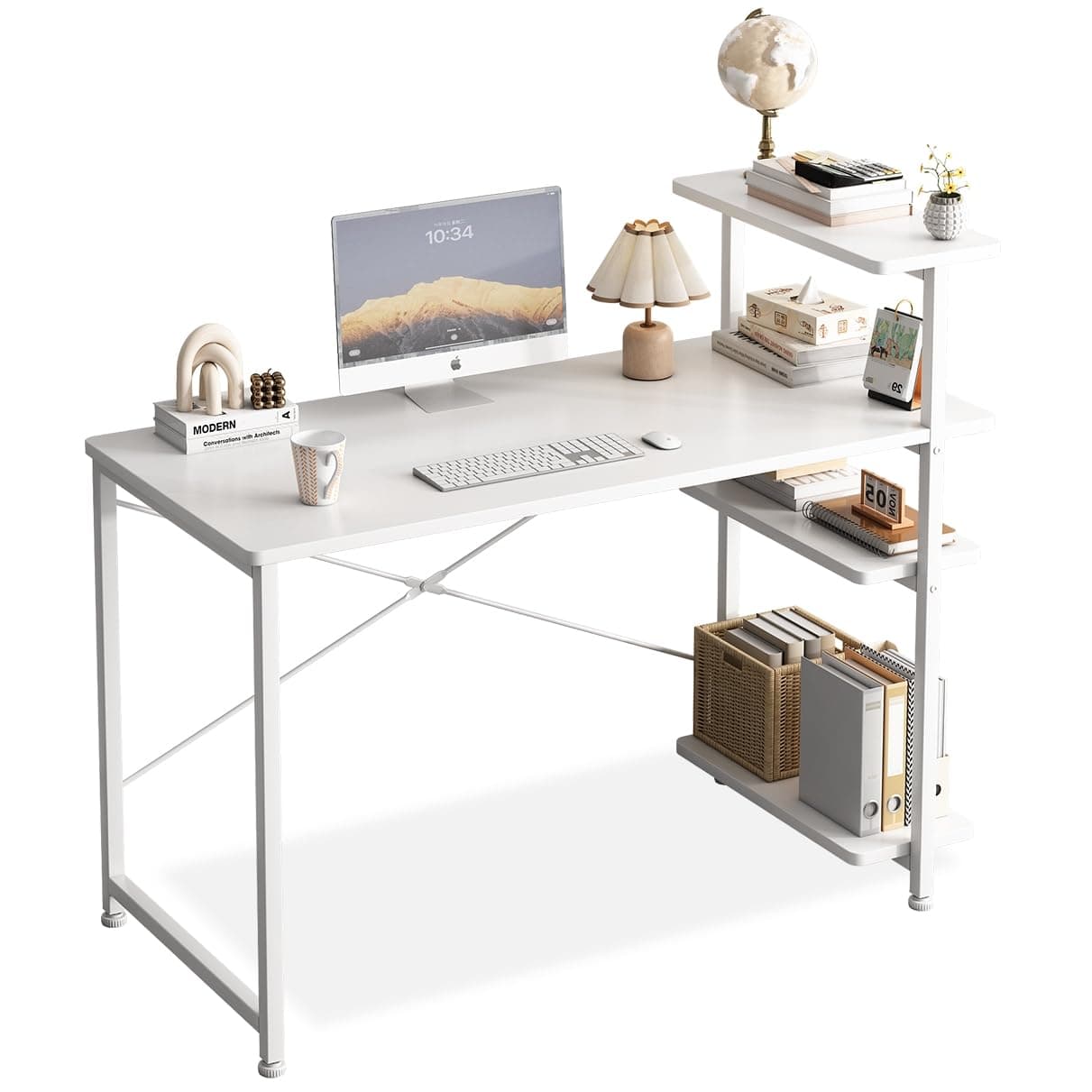 Study desk with Bookshelf, Computer Desk with Storage Shelf, Home Office Desk, Computer Workstation, Space Saving Study Writing Desk, 100 x 45 x 73 cm (White)
