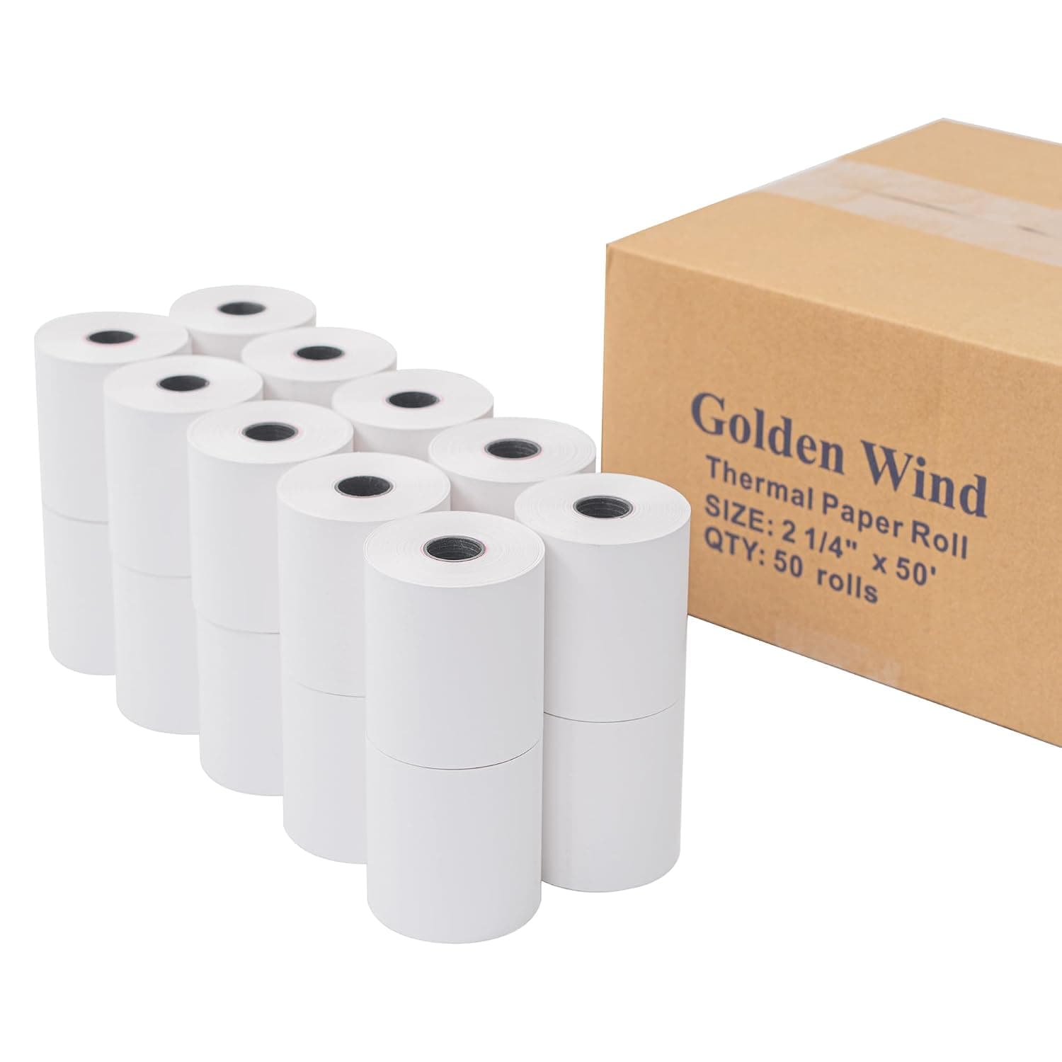 Golden Wind Thermal Paper Receipt Rolls, 57x38mm (Diameter), BPA Free, fits most of Credit Card Machines, 50 Rolls/Pack.