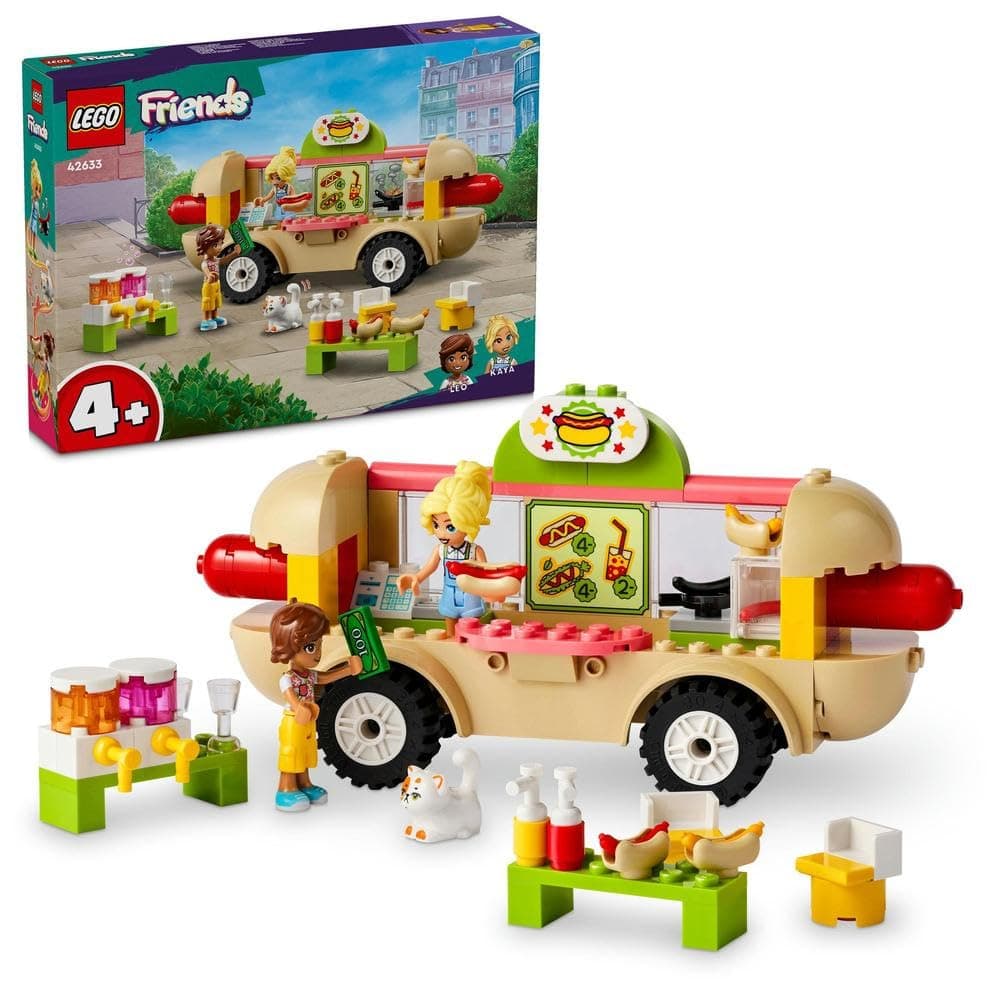 LEGO Friends Hot Dog Food Truck Toy for 4 Plus Year Old Girls, Boys & Kids, Vehicle Set with Mini-Doll Characters, Cat Figure and Kitchen Accessories, Pretend Restaurant Play, Birthday Gift 42633