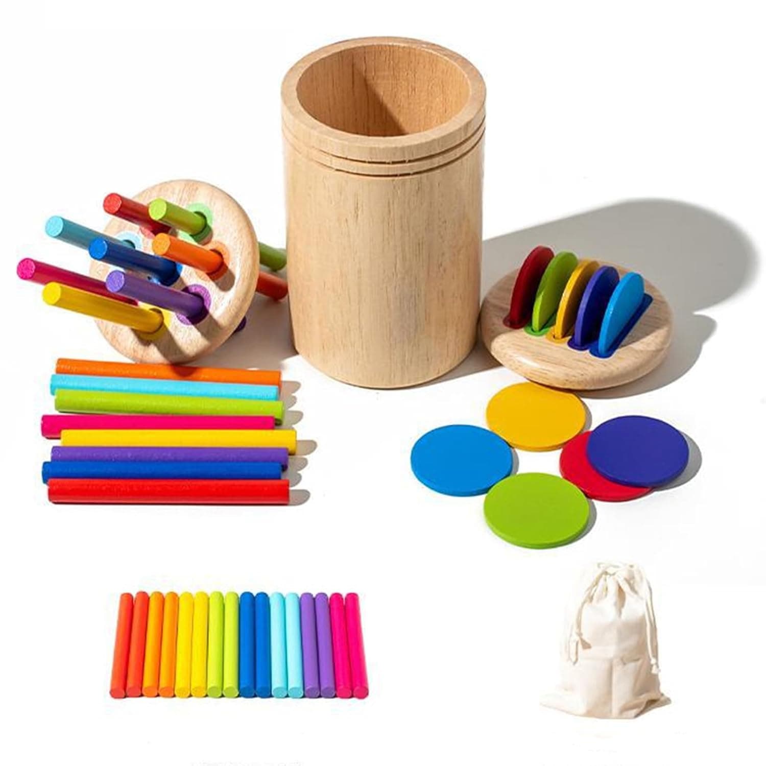 Soofam 2 in 1 Montessori Toys for 3+ Year Old, Wooden Color Sorting Toys for Toddlers, Preschool Learning Activities, Fine Motor Skills Sensory Toys for Toddlers 3-5