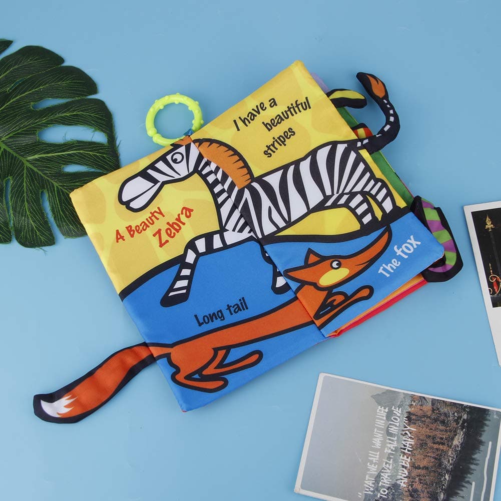 Hidyliu Washable Cloth Book for Infant with Colorful Design, Early Educational Interaction, Soft Material for Stimulating Imagination and Sensory Skills, 1 Pc (Jungle Tail)