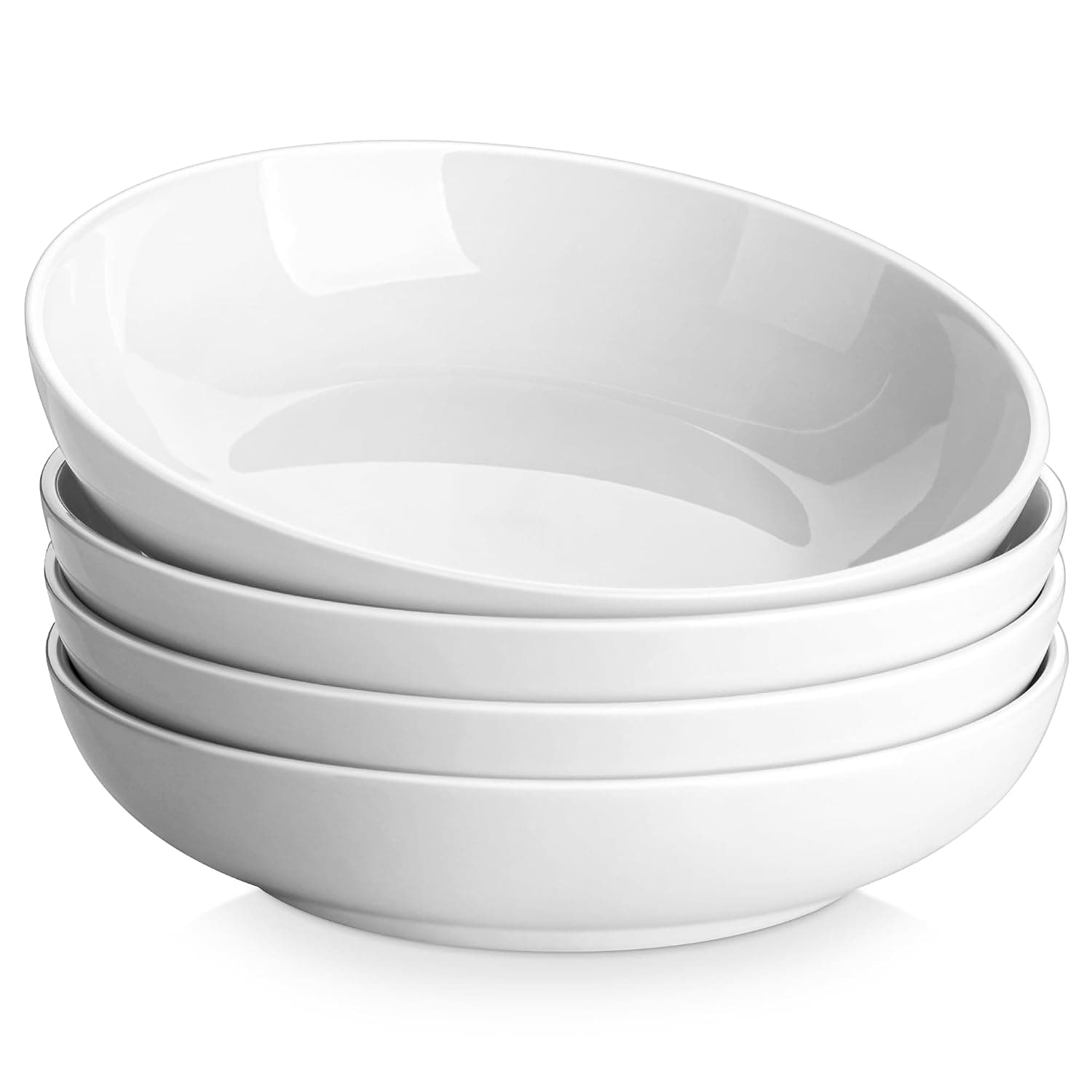 MALACASA 8.85" Large Pasta Bowl, 42 OZ White Salad Bowls Soup Bowls, Porcelain Serving Bowls Set of 4, Large Kitchen Bowl Plates Pasta Plates, Microwave & Dishwasher Safe, Series REGULAR