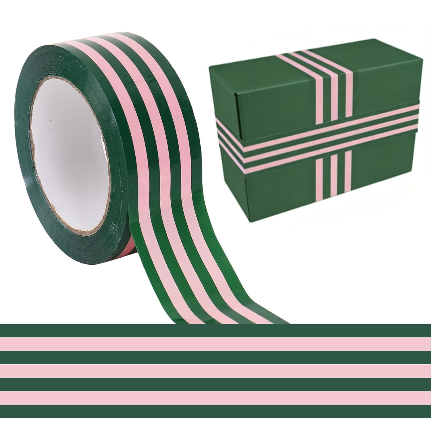JarThenaAMCS 109 Yard Christmas Packing Tape Green Pink Stripe Decorative Sticky Gift Wrapping Tape Packing Shipping Tapes for Xmas DIY Crafts Small Business Sealing Boxes Mail Boxes