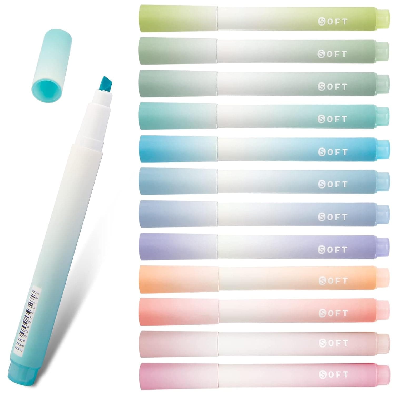 12 Pack Highlighters Pens, Eye-Care Assorted Pastel Colors, No Bleed Bible Highlighter Dry Fast Markers, Perfect for School, College, Office, Journal & Planner
