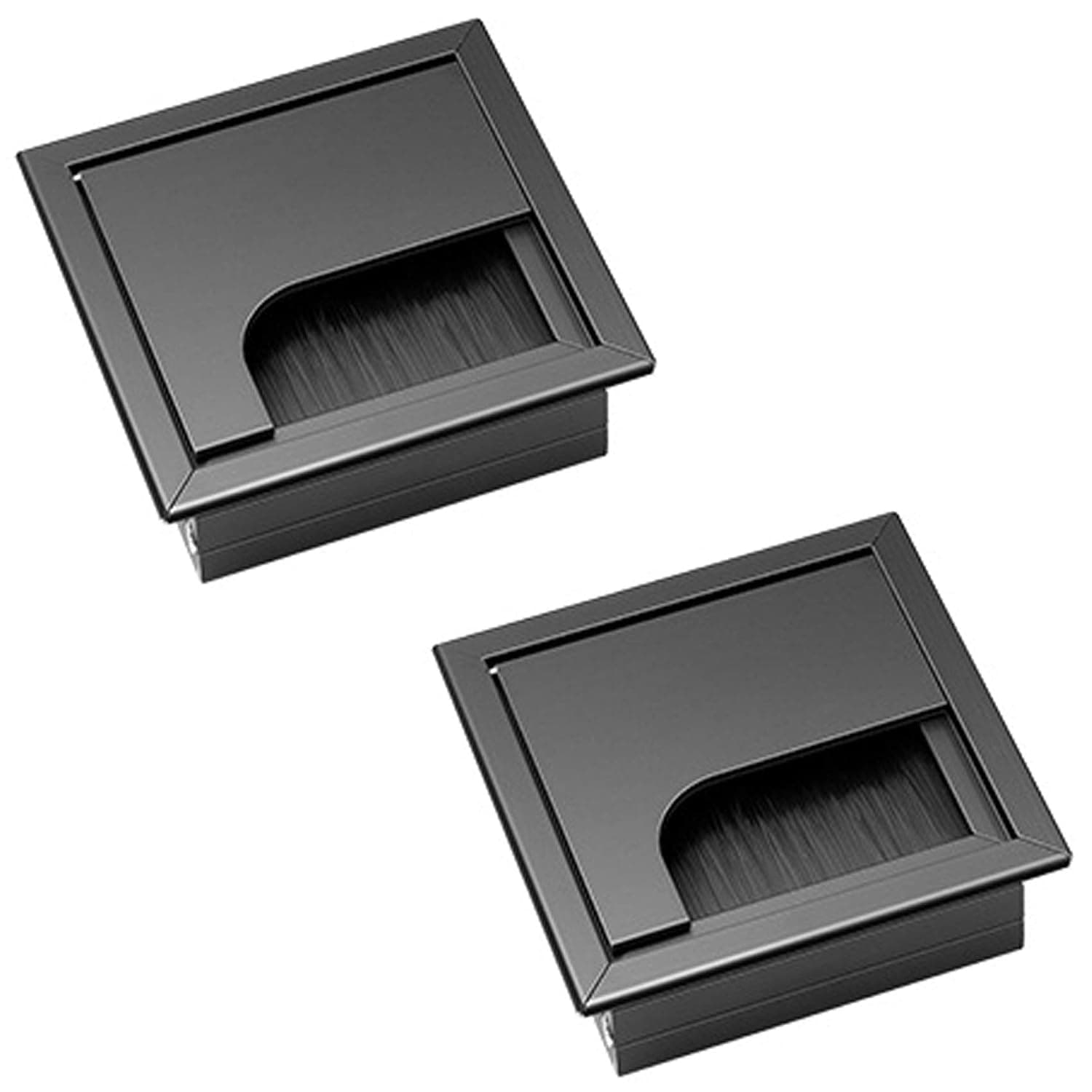 Cable Grommet Cable Pass Desk Duct Desk Grommets - 2 Pieces 80 mm x 80 mm Aluminium Alloy with Brush Seal for Desk Office