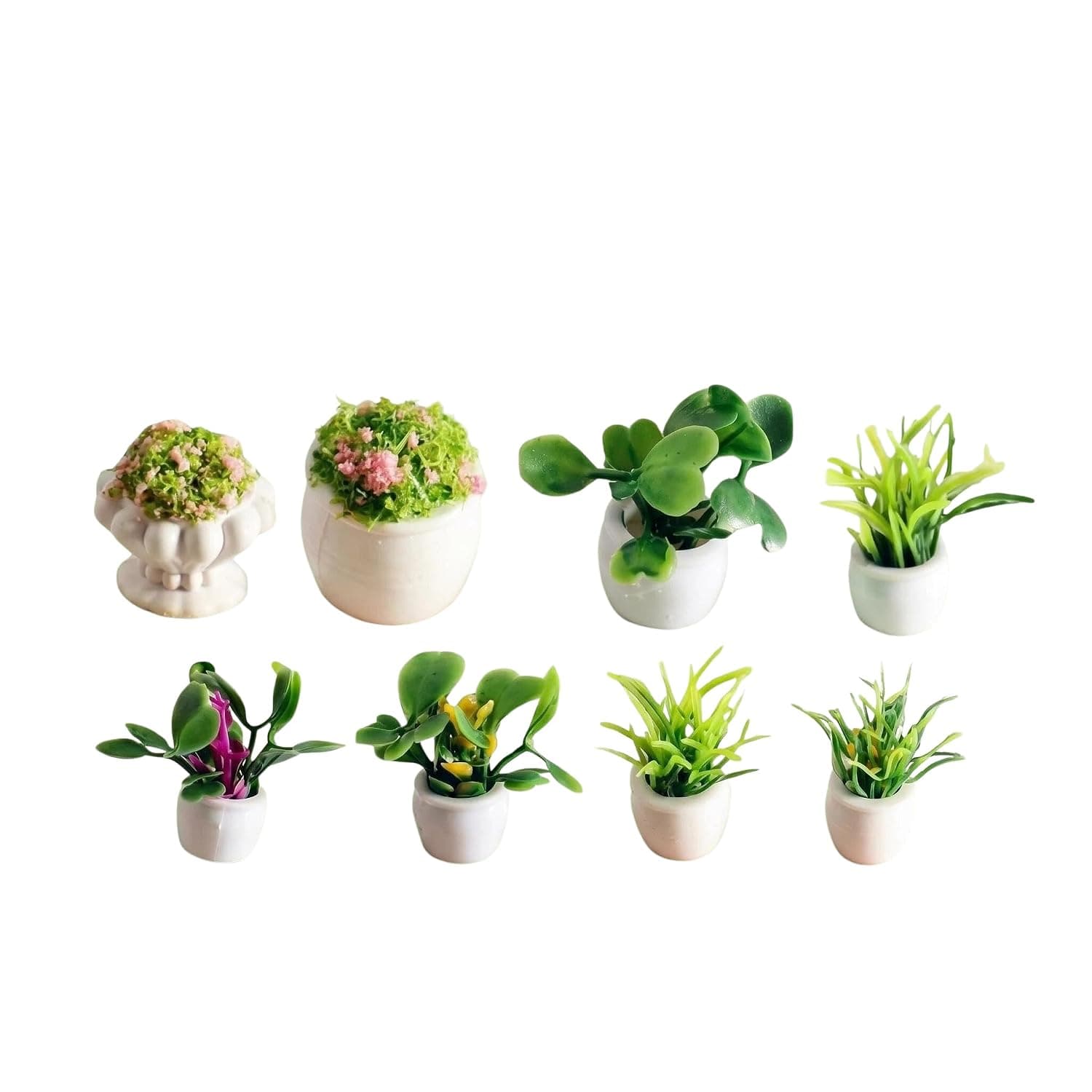 8 Pieces Dollhouse Miniature Decoration with Pot, Fairy Garden Miniature Accessories, Mini Plants Miniatures Mini Plants for Diorama, Dollhouse Furniture, Miniature Museum in Scale 1:12 (Flower Bed)