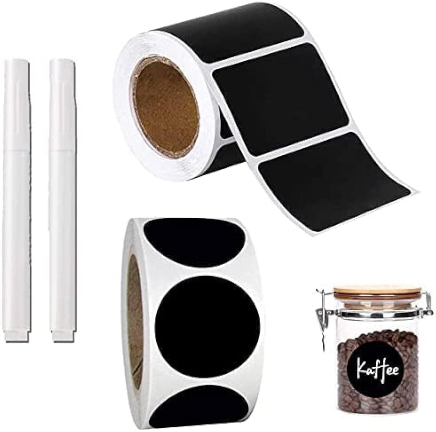 2 Rolls of Chalkboard Labels with 2 Markers, Pantry and Storage Stickers for Jars, Pantry Labels for Jars, Mason, Spice, Glass, Cups, Containers, Canisters, Kitchen, Bathroom, Waterproof