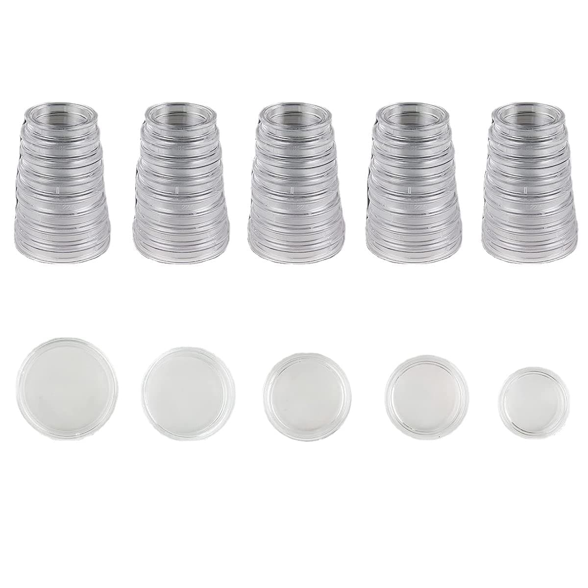 Coin Capsules,50Pcs Clear Round Plastic Coin Container Case for Coin Collection Supplies Coin Protectors-5 Sizes (20/25/30/35/40mm)