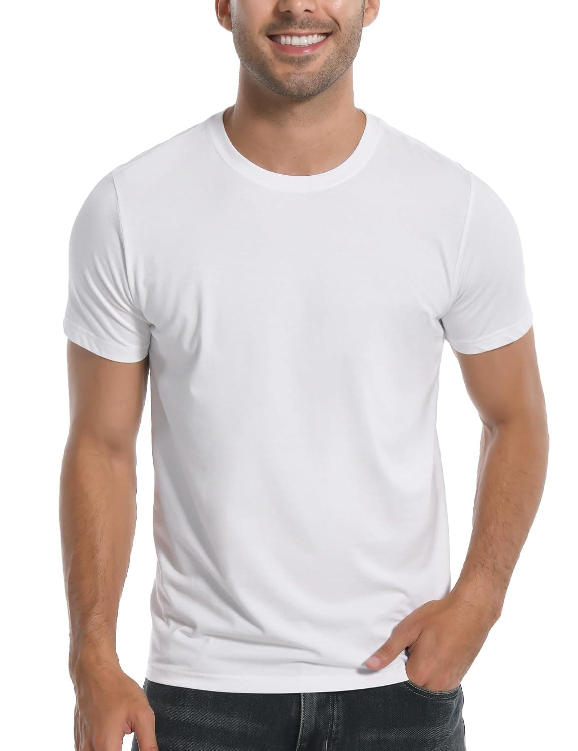 Pioneer Camp Mens Bamboo T Shirt Ultra Soft White Plain Tshirts Shirts for Men Cooling Crew Neck Casual Basic Tee Shirt