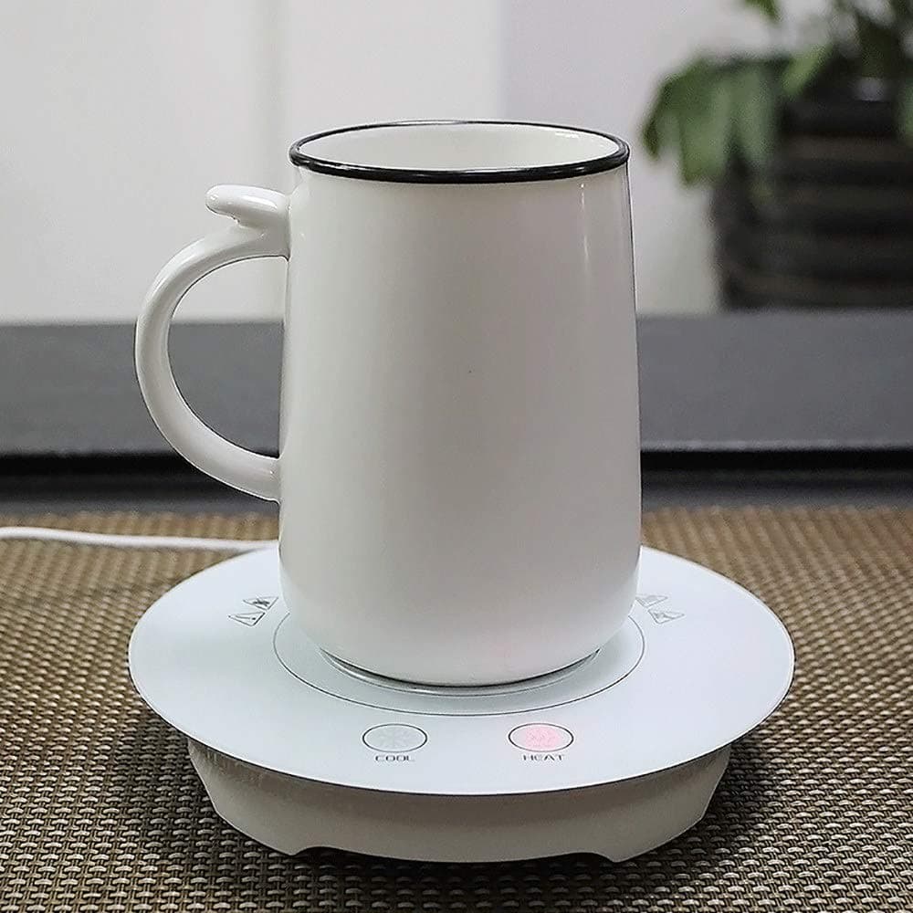 HWHSZ 2-in-1 Smart Mug Warmer & Cooler, Protable USB Mug Heater Coaster Waterproof Beverage Cup Mat, Quick Cooling And Heating, 15°C~55°C Temperature Adjustable, for Office or Home Use,White